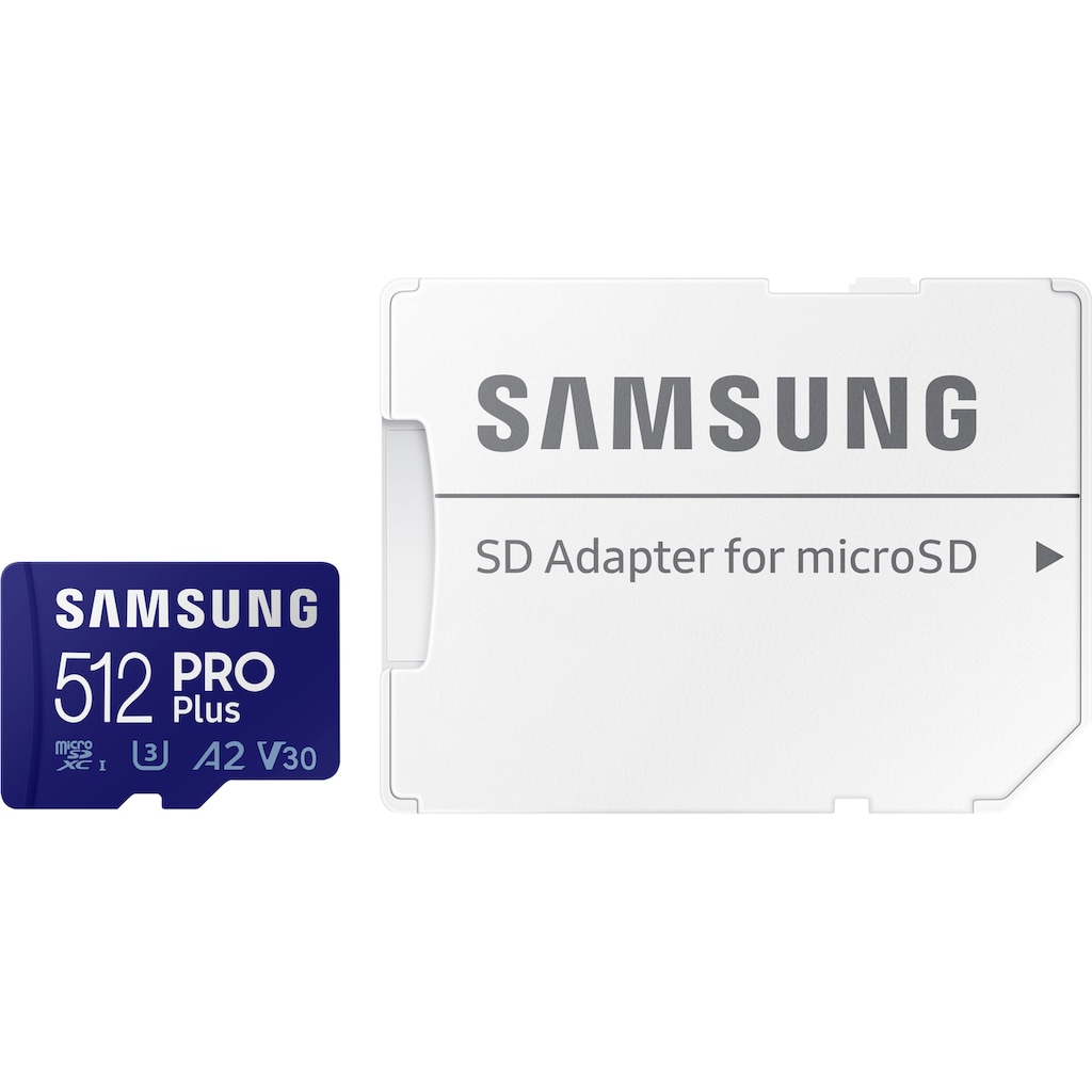 Samsung Speicherkarte »PRO Plus 512GB microSDXC Full HD & 4K UHD inkl. SD-Adapter«, (UHS Class 10 160 MB/s Lesegeschwindigkeit)