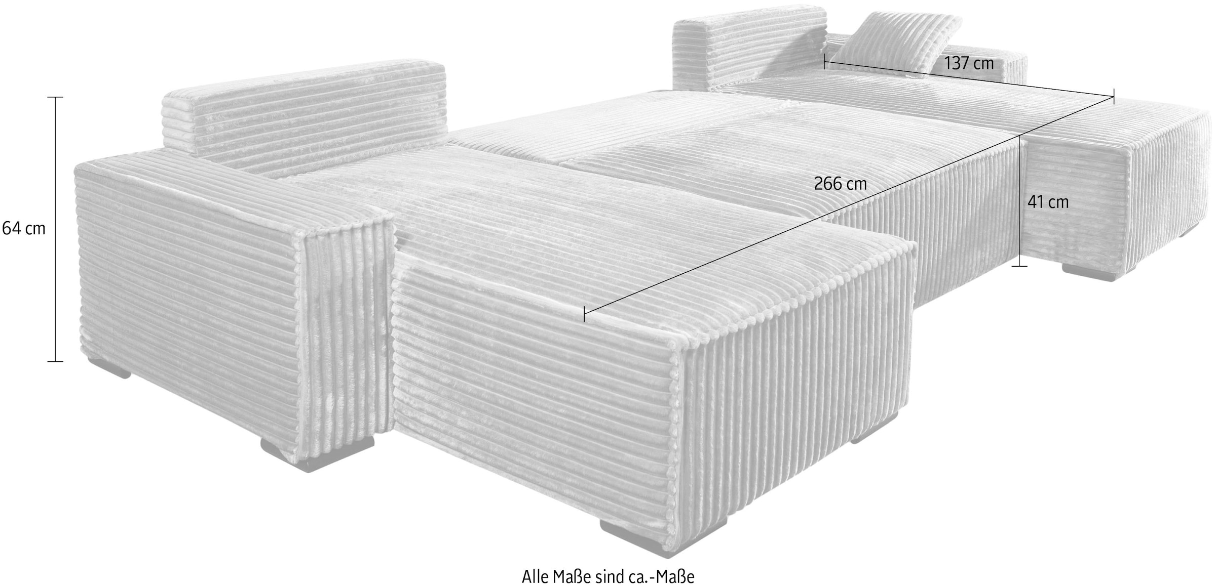 COLLECTION AB Wohnlandschaft »Manhattan U-Form, B: 313 cm, in Breit- oder Normalcord« mit Bettfunktion, Bettkasten & Zierkissen, Federkern