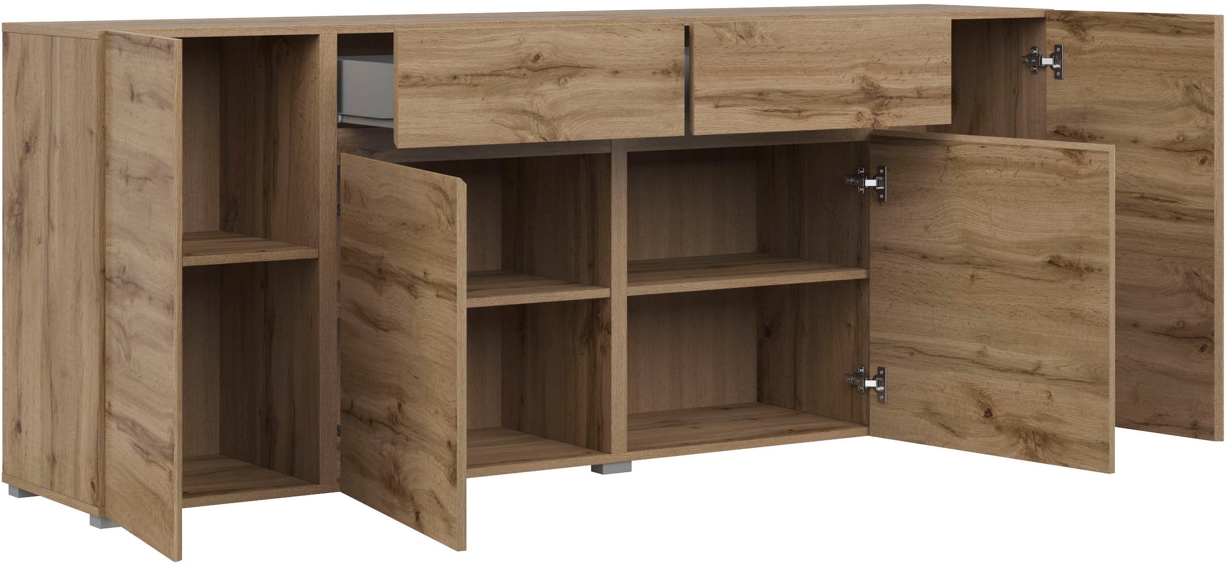 INOSIGN Kombikommode »Asymetric,Breite 195 cm, grifflose Kommode 4 Türen/2 Schubkästen«, Schubladenschrank mit viel Stauraum, Einlegeböden verstellbar