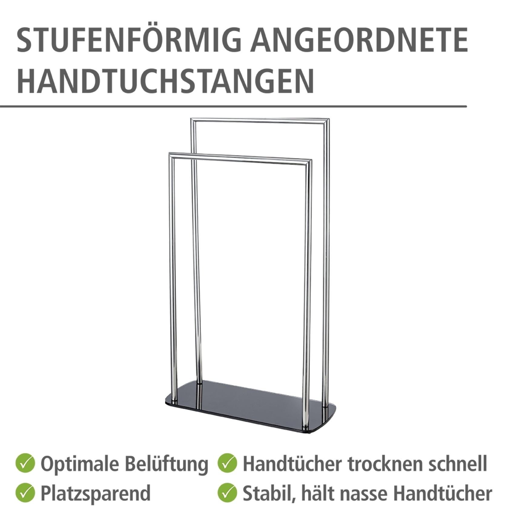 WENKO Handtuchständer »Ravina« freistehender Handtuchhalter aus Edelstahl, 2 Arme, Glasbodenplatte