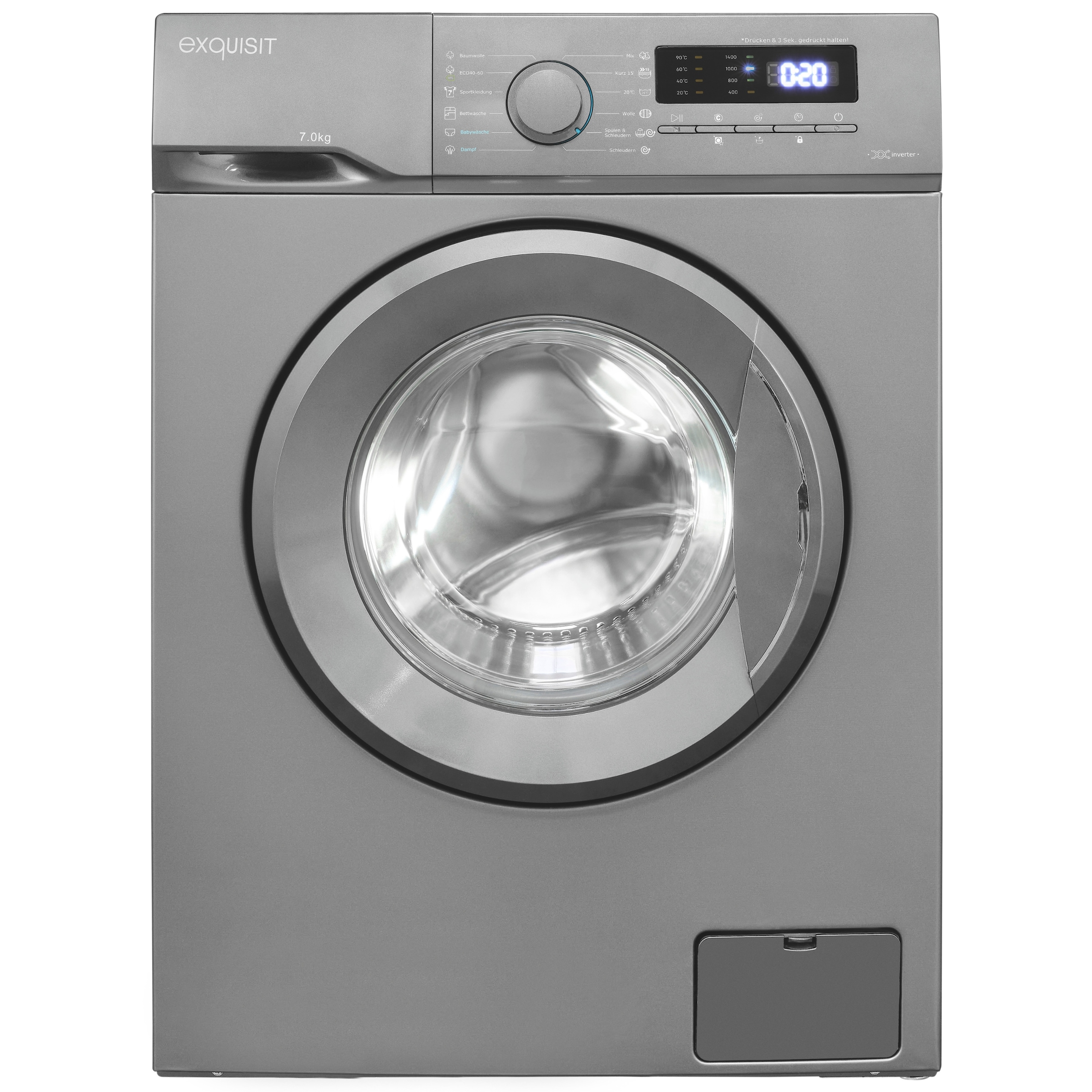 exquisit Waschmaschine »WA7014-021A inoxlook-az« 7 kg Kurzprogramm-frische Wäsche nach 15 Minuten,AquaStop-Vollwasserschutz