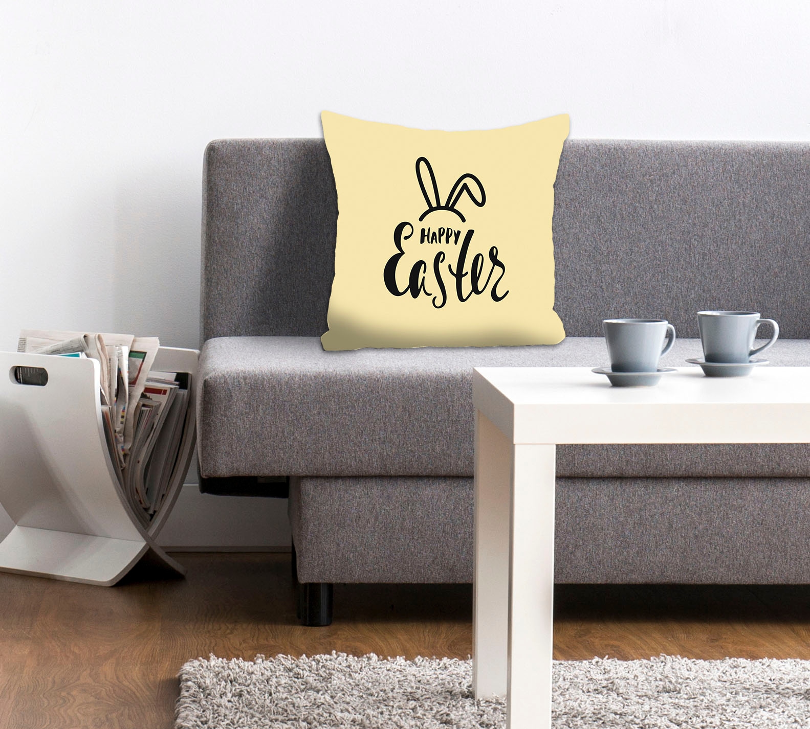 queence Dekokissen »Happy Easter yellow«, mit einem österlichen Schriftzug