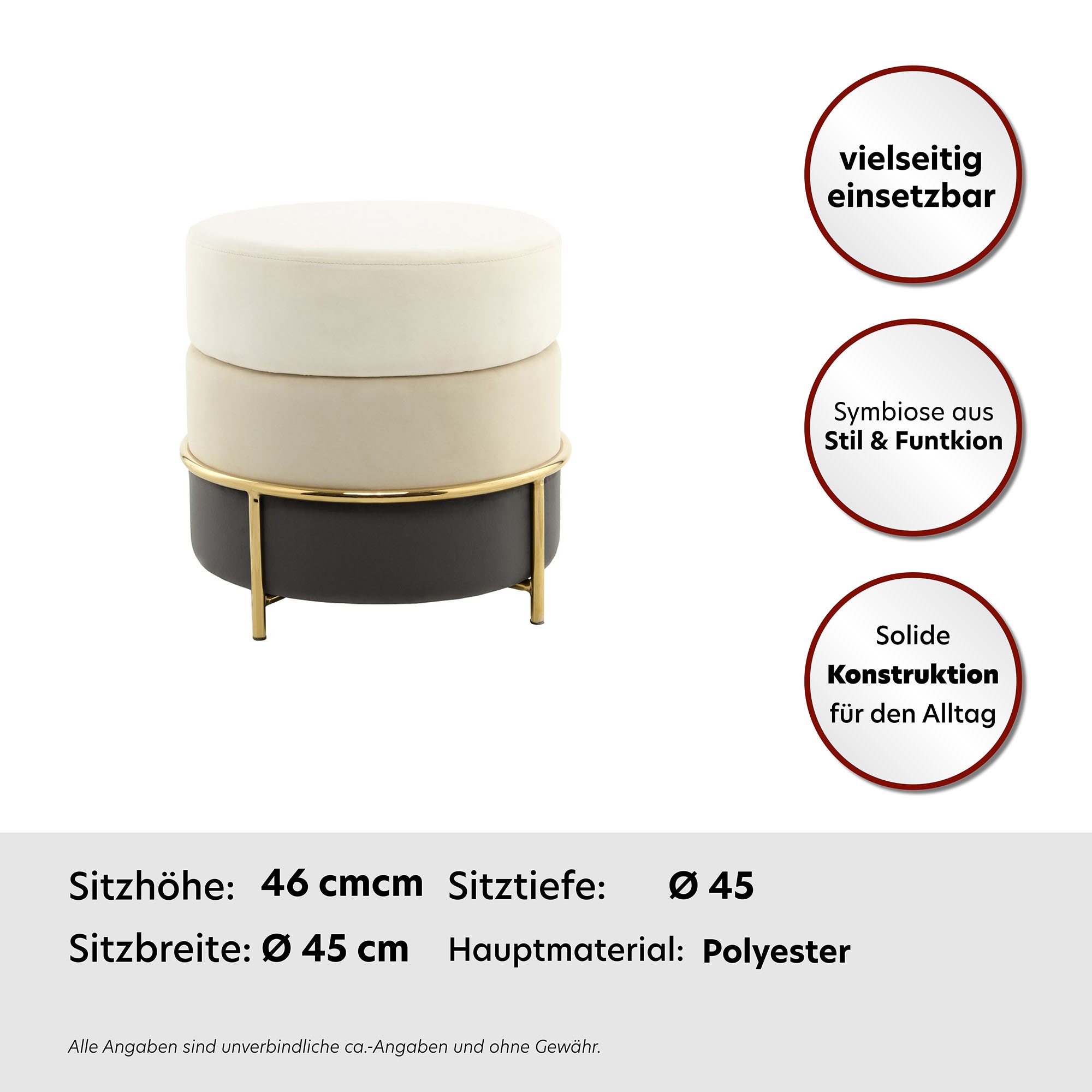 Kayoom Sitzhocker »Hocker Matilda 125,  Komfortable runde Form, Gemütlicher Design-Hocker« 1 Stk. tlg. samtweich, elegant, gepolstert, große Sitzfläche