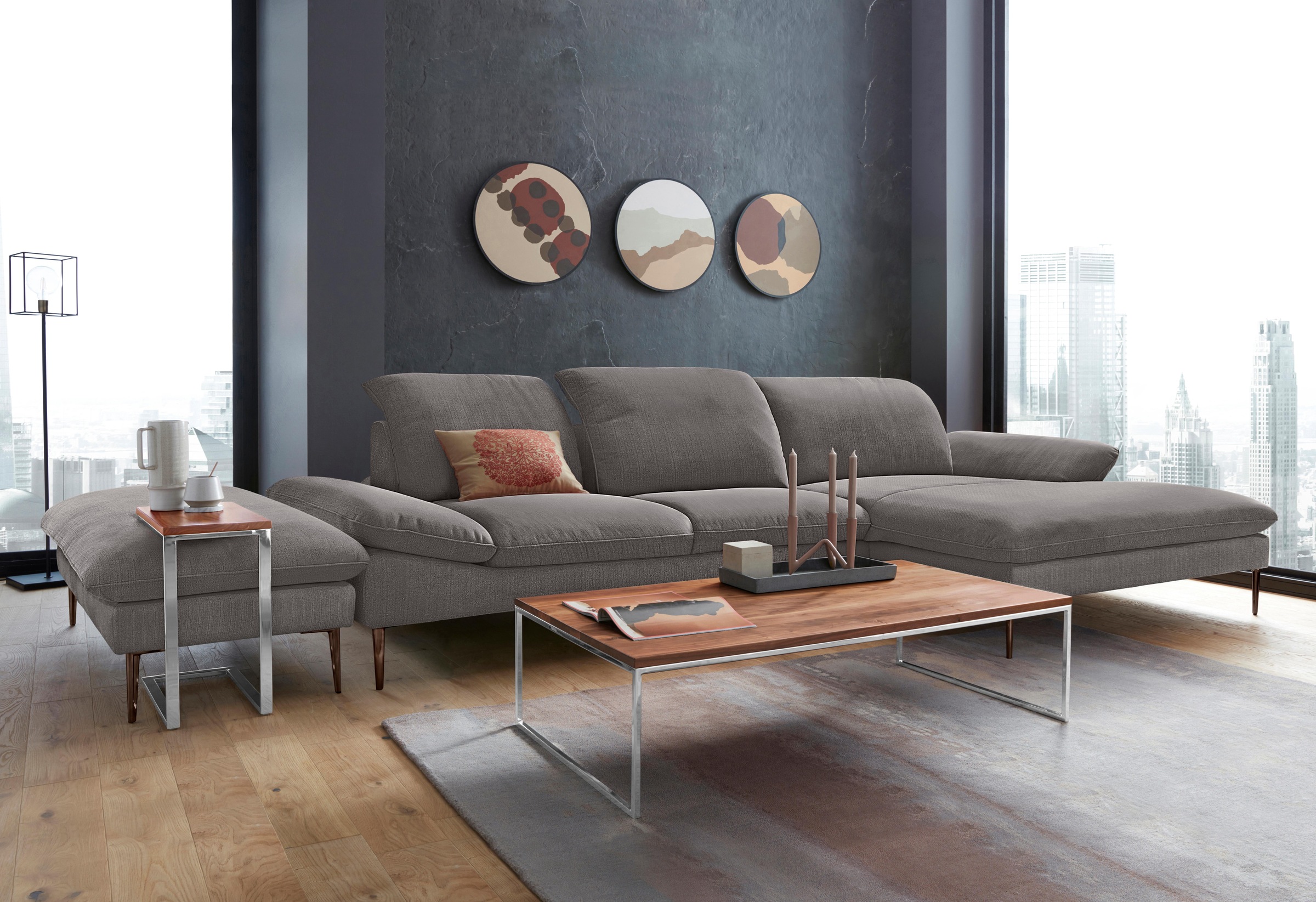 W.SCHILLIG Ecksofa »enjoy&MORE, Designsofa, bequem, elegant und zeitlos, L-Form«, Sitztiefenverstellung, Füße bronze pulverbeschichtet, Breite 340 cm