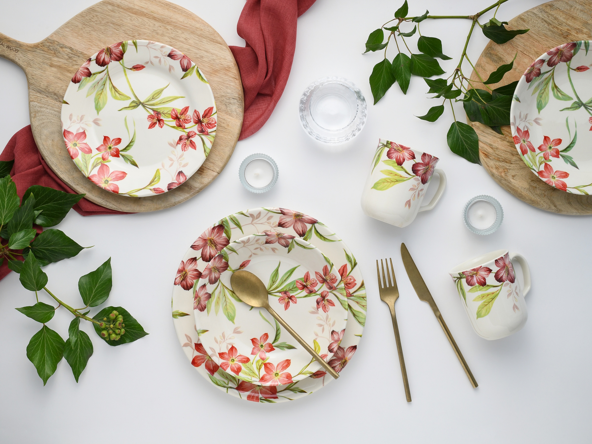 CreaTable Kombiservice »Geschirr-Set Summer Cottage«, (Set, 16 tlg., Kaffeeservice und Tafelservice im Set, für 4 Personen), Service, elegantes Blütendekor, 16 Teile, für 4 Personen