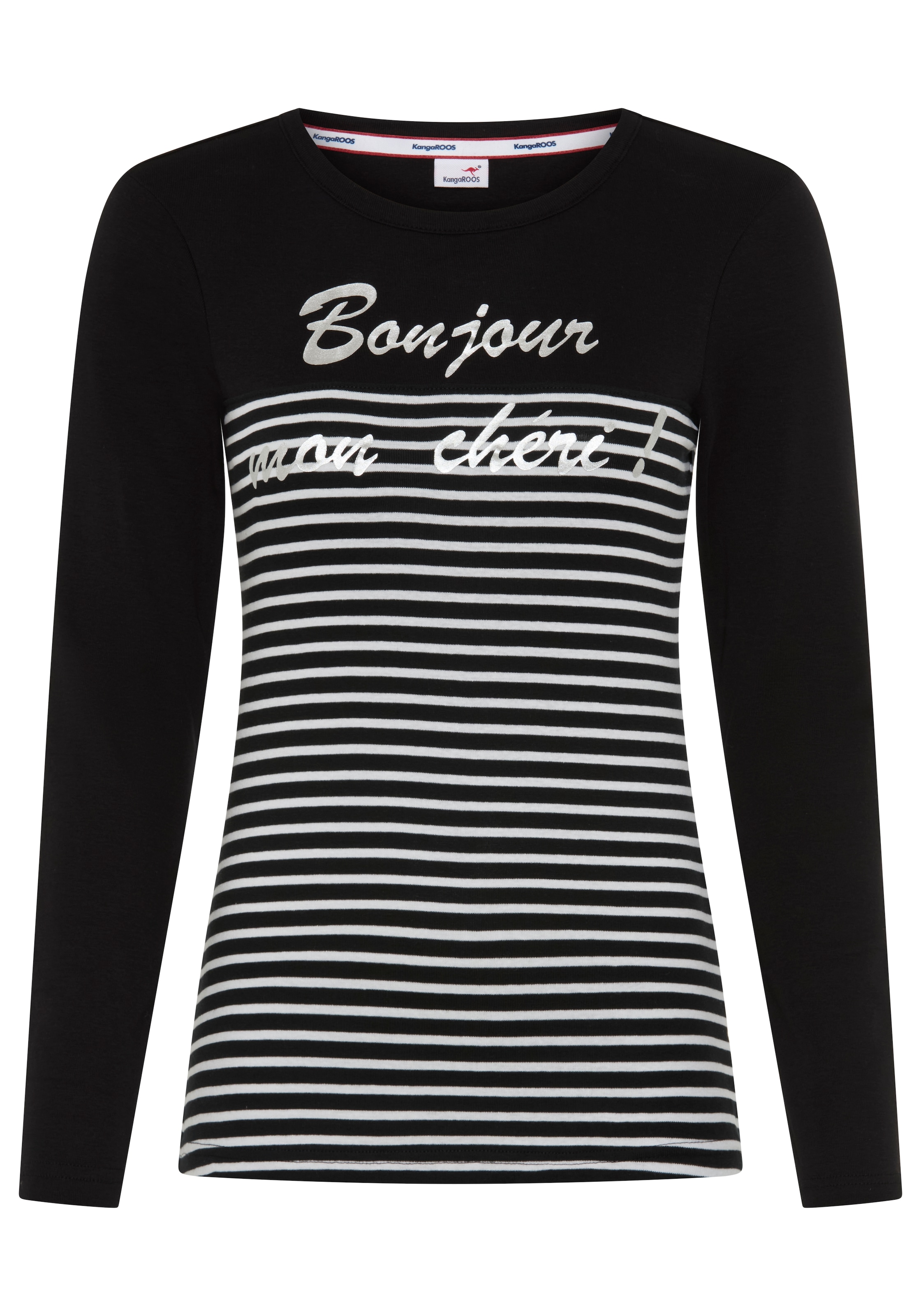 KangaROOS Langarmshirt mit Rundhalsausschnitt, hüftlange Form, schmale Passform, aus Jersey