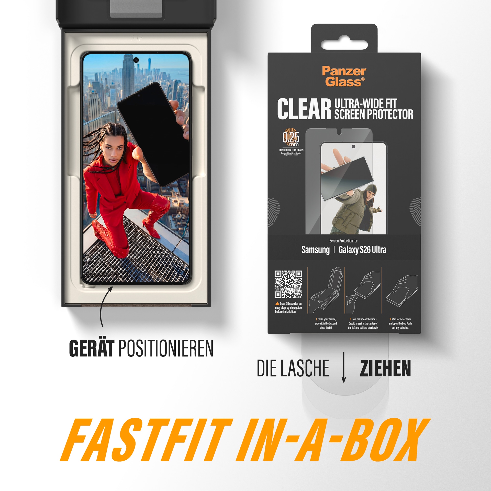 CARE by PanzerGlass Displayschutzglas »Ultra-Wide Fit Screen Protector« für Samsung Galaxy S26 Ultra Displayschutzfolie, Schutzfolie, Bildschirmschutz, kratz- & stoßfest