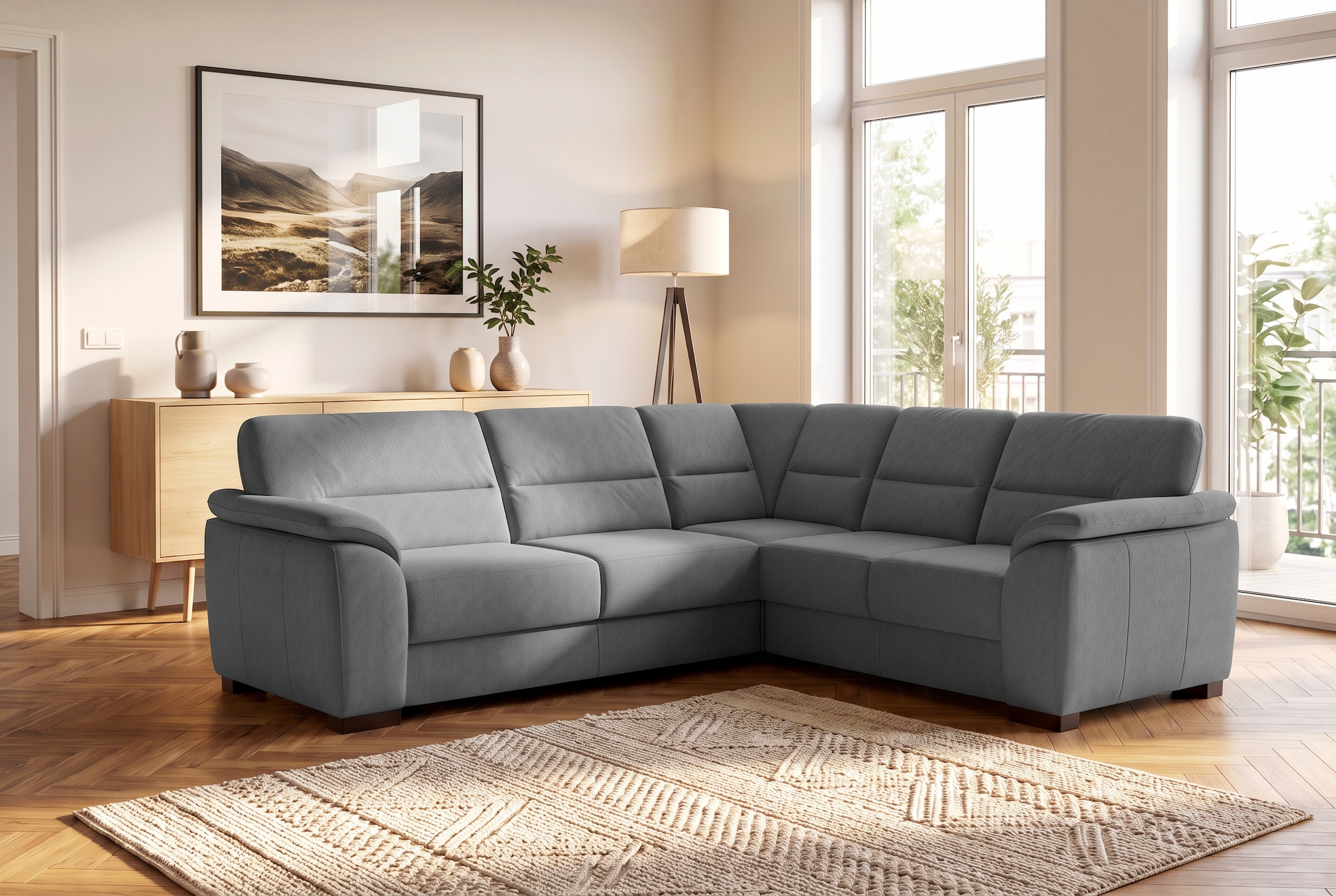 sit&more Ecksofa »Montego L-Form, B: 256 cm, große Stoffauswahl, Komfortsitzhöhe 46 cm« optional Schlaffunktion und Schubkasten mit Stauraum