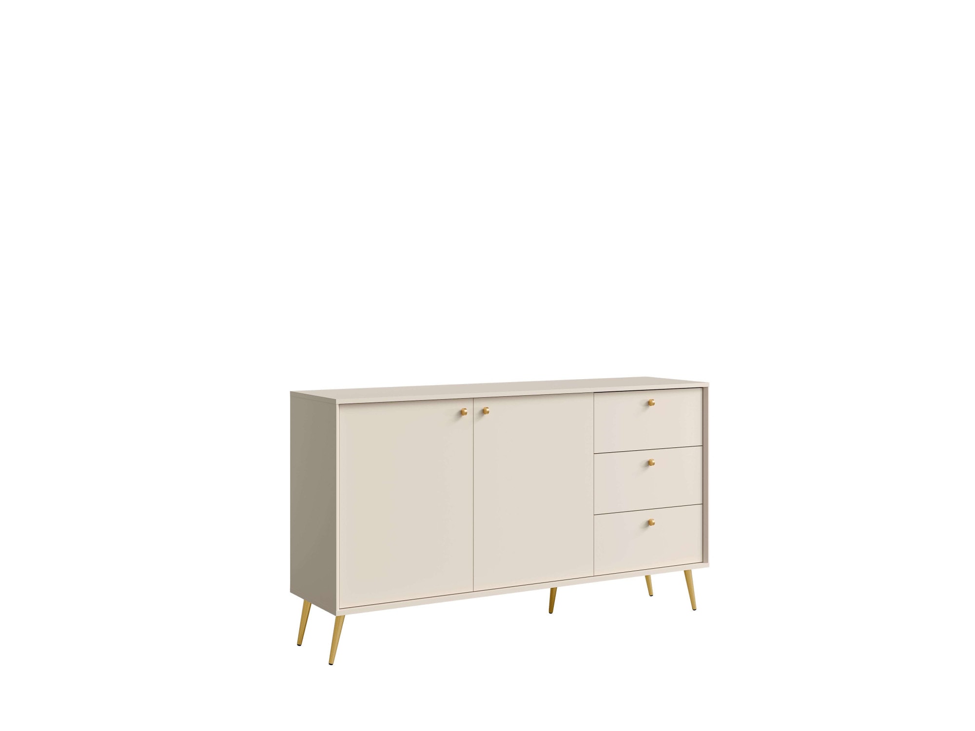 Home affaire Kommode »ROMELIS Sideboard mit 3 Schubladen und 2 Türen, B/T/H: 156/40,5/89 cm« Beige Kommode mit goldenen Griffen auf goldenen Füßen, viel Stauraum