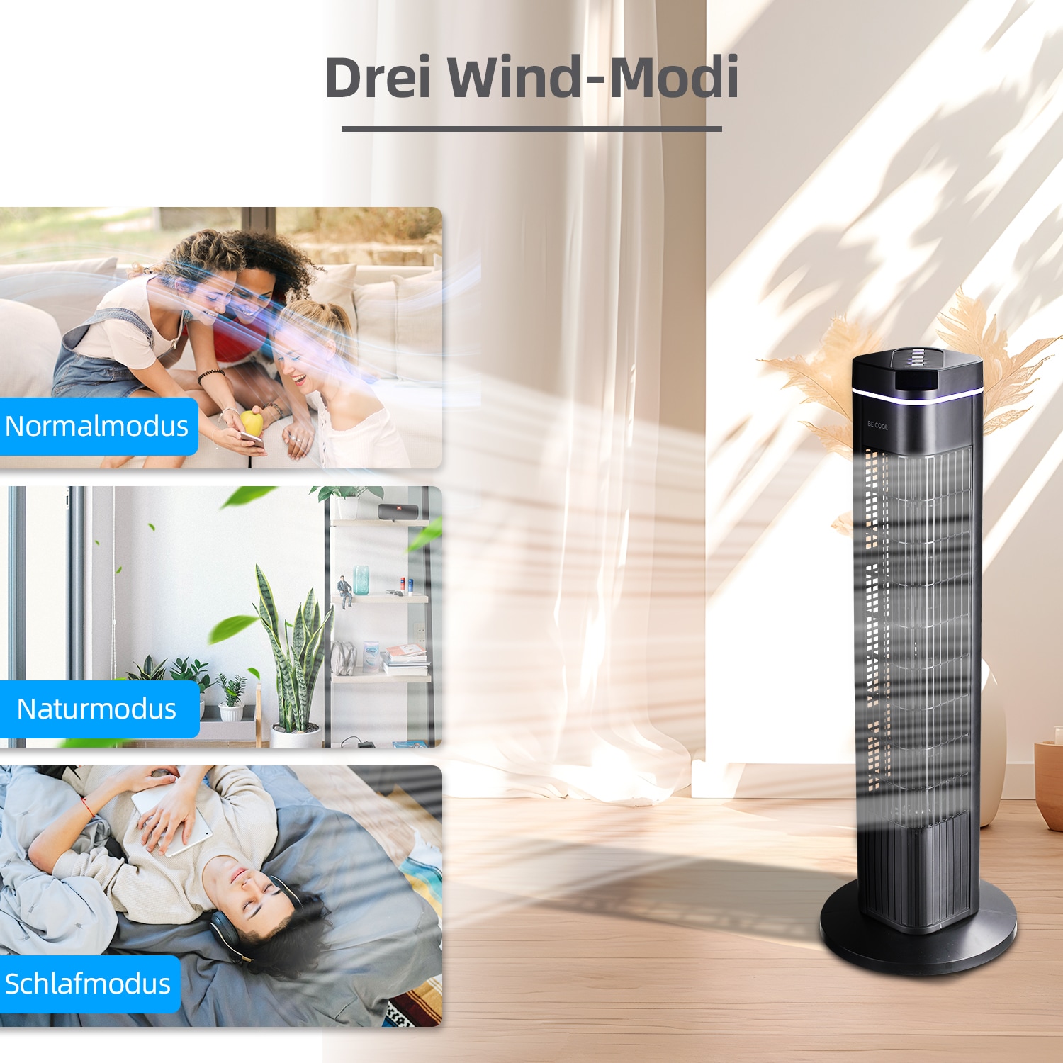 be cool Turmventilator »Turmventilator 73cm mit Fernbedienung BC29STTFD schwarz«, Timer-Funktion