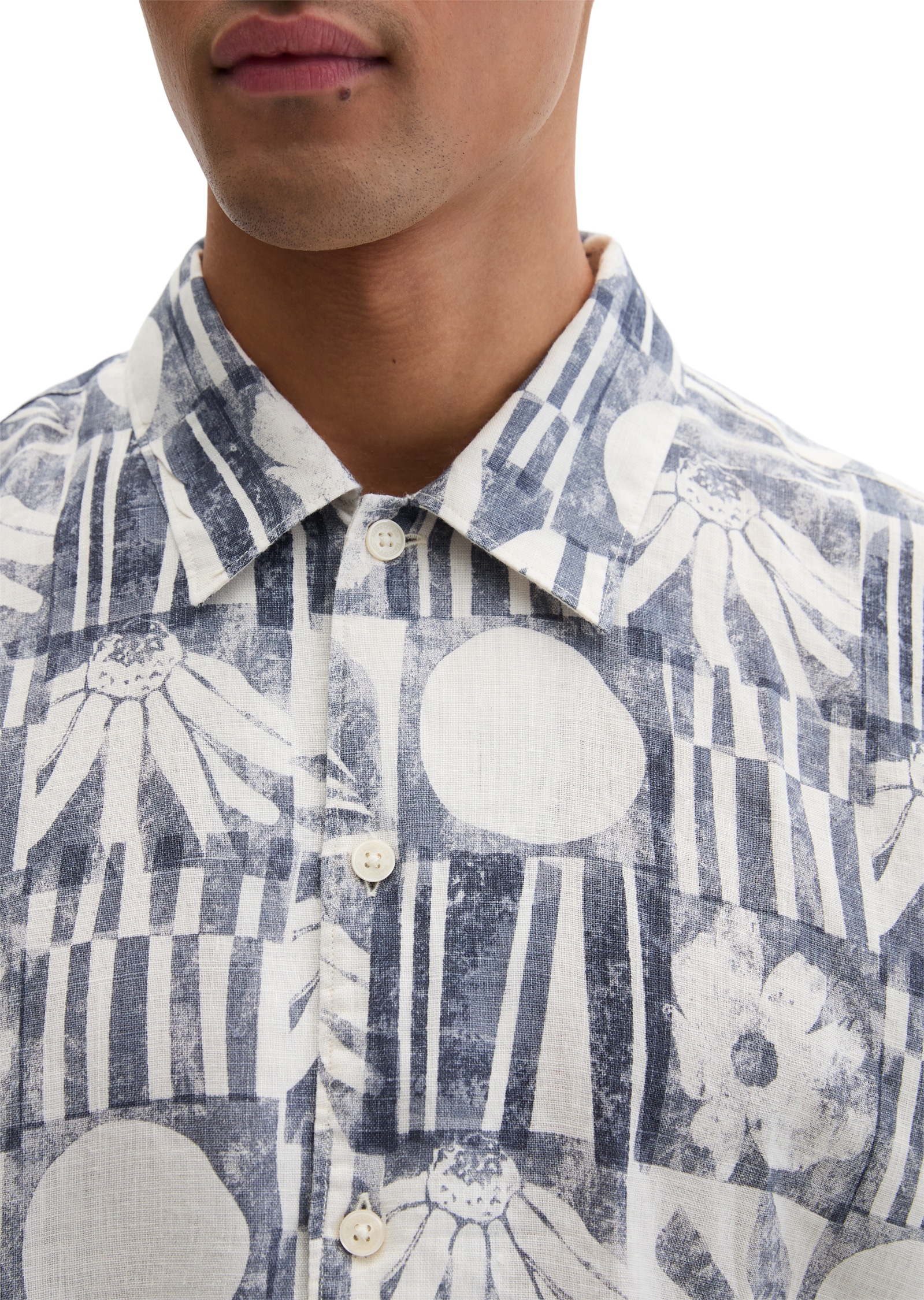 Marc O'Polo Kurzarmhemd Leinenhemd regular fit mit Allover-Print