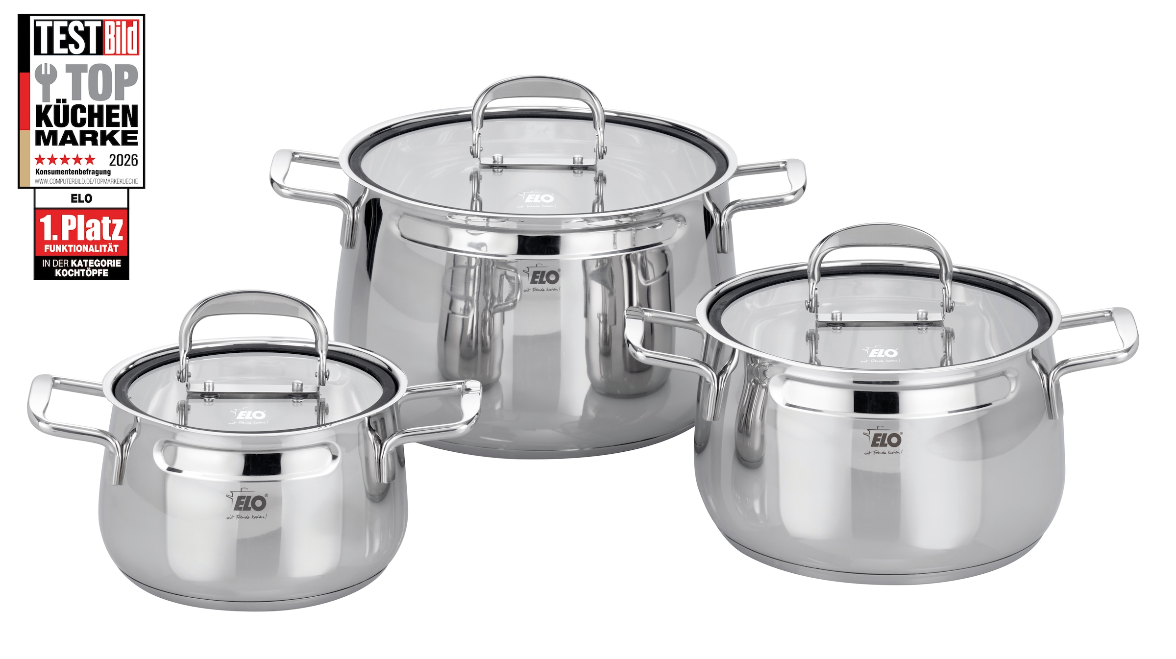 Elo Topf-Set »Mystery« Set, je 1x Fleischtopf mit Deckel Ø 16/20/24 cm, 6 Stk. tlg. Edelstahl 18/8