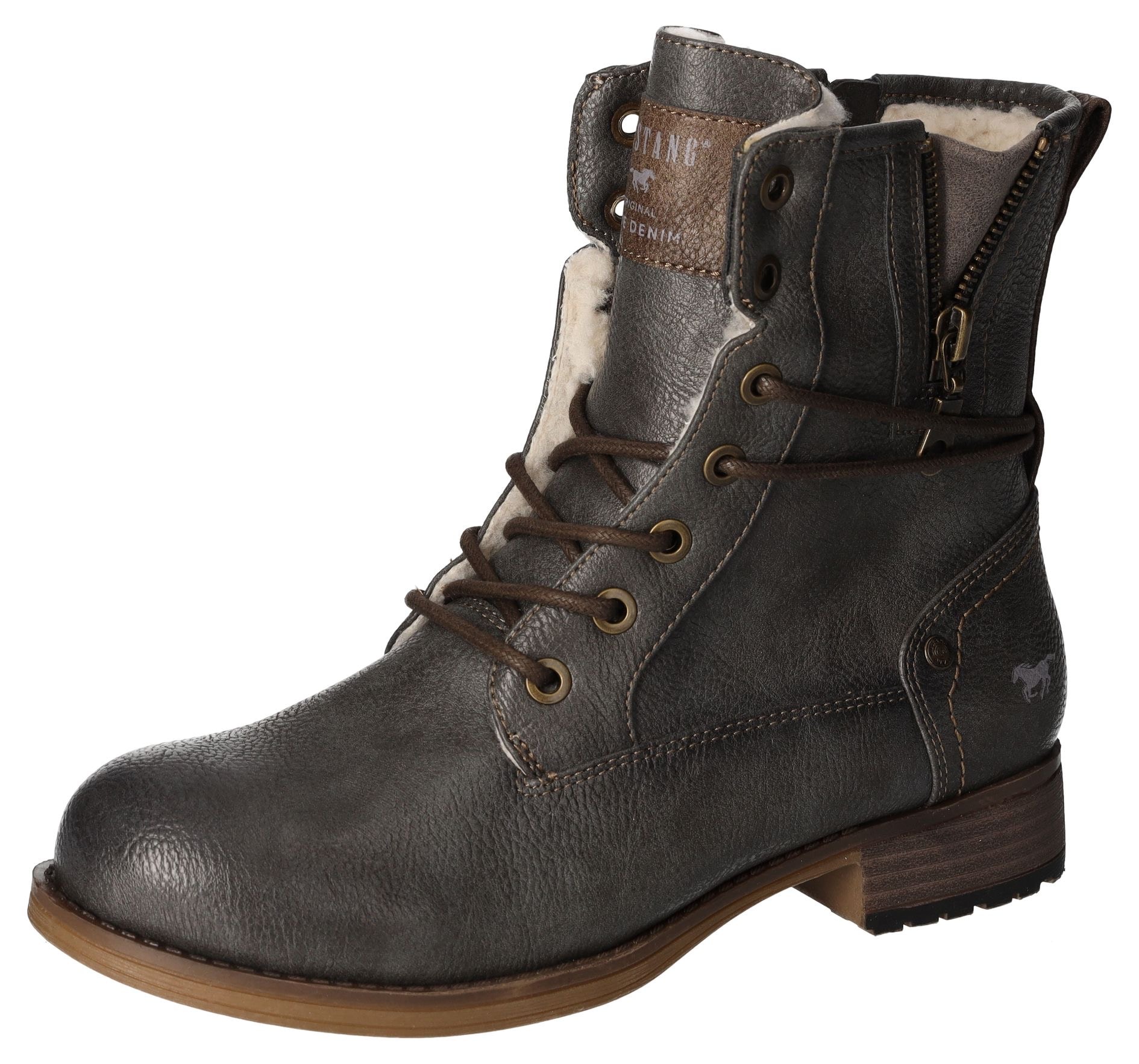 Mustang Shoes Winterboots, Blockabsatz, Winterstiefelette, Schnürboots mit Nieten besetzt