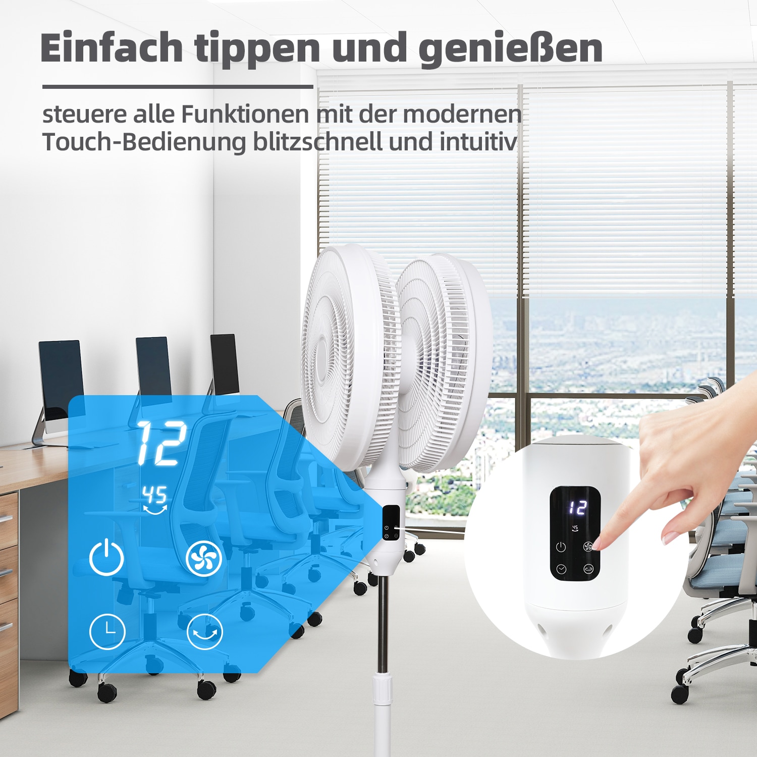 be cool Standventilator »Doppelstandventilator 2x45cm«, zwei Ventilatorenköpfe, 12-stufig, Fernbedienung