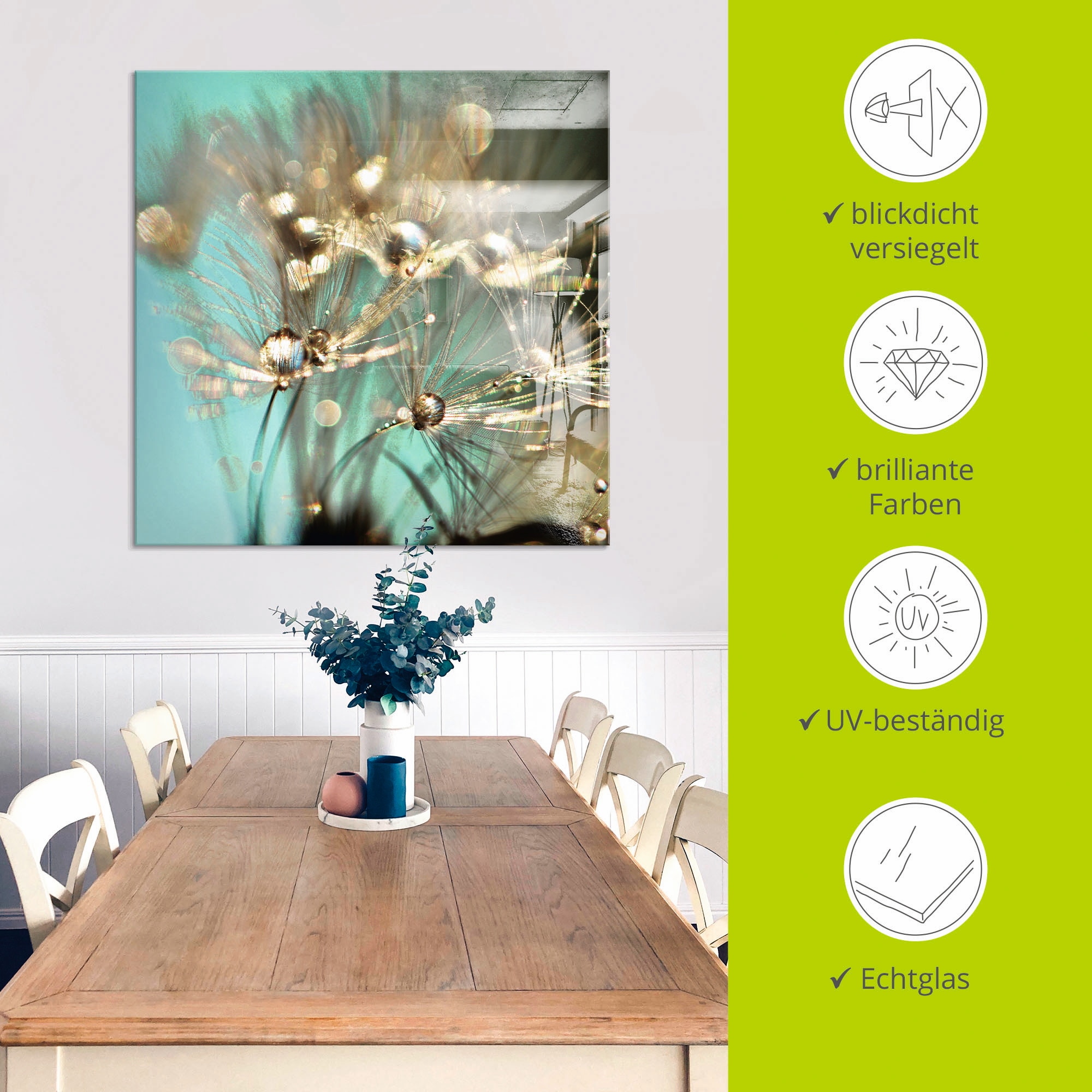 Artland Glasbild »Pusteblume glänzendes Gold« Blumen 1 Stk. tlg. in verschiedenen Größen