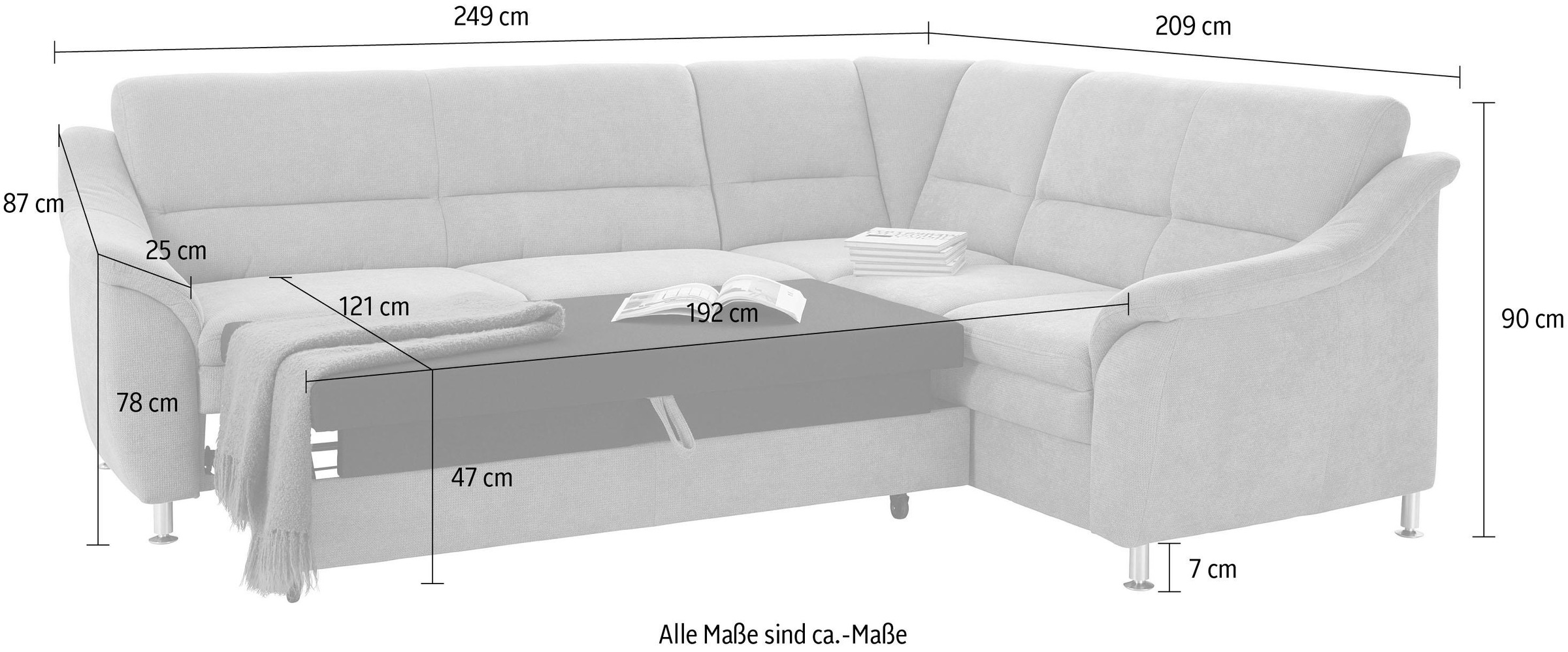 sit&more Ecksofa »Cardoso L-Form«, mit Federkern, wahlweise mit Bettfunktion und Schubkasten