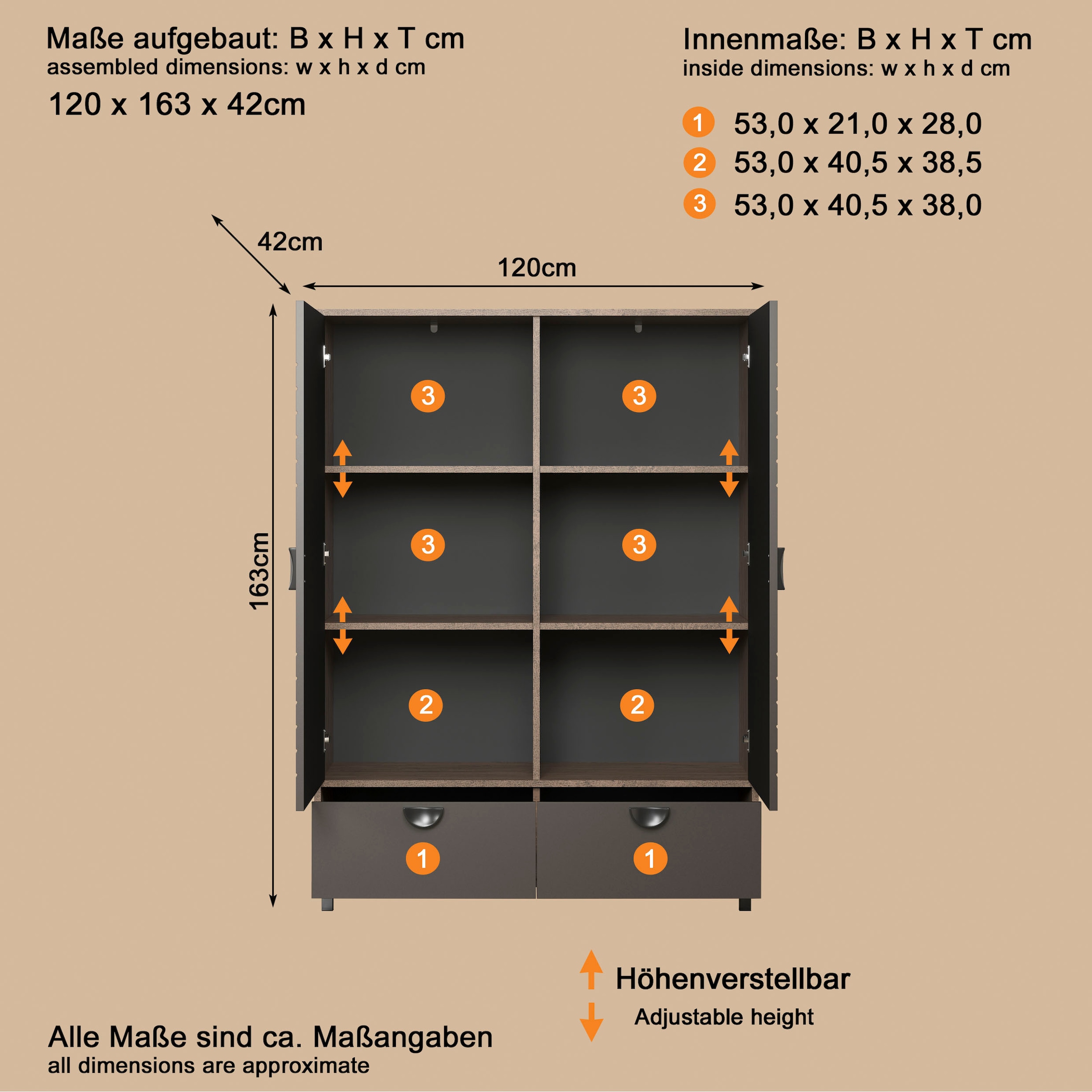 INOSIGN Highboard »Fusion« 1 Stk. tlg. Stauraumschrank mit besonderem Kreismuster - (B/T/H) 120/42/163 cm