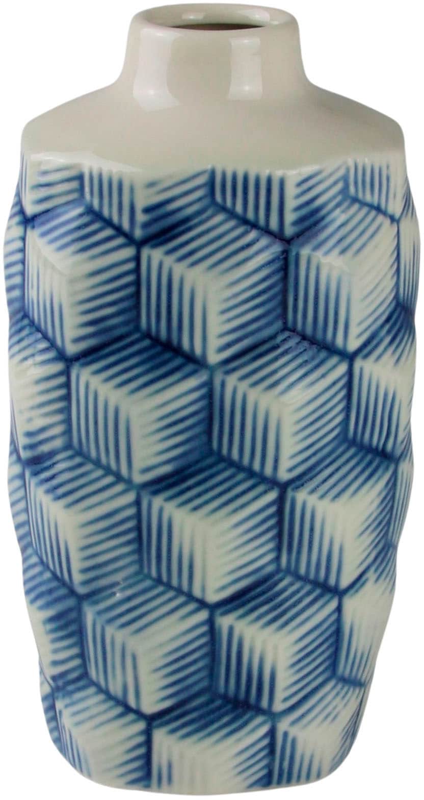 AM Design Dekovase »Raute, blau-weiß, Tischvase aus Keramik«, (1 St.), Keramikvase, Dekoobjekt, Blumenvase