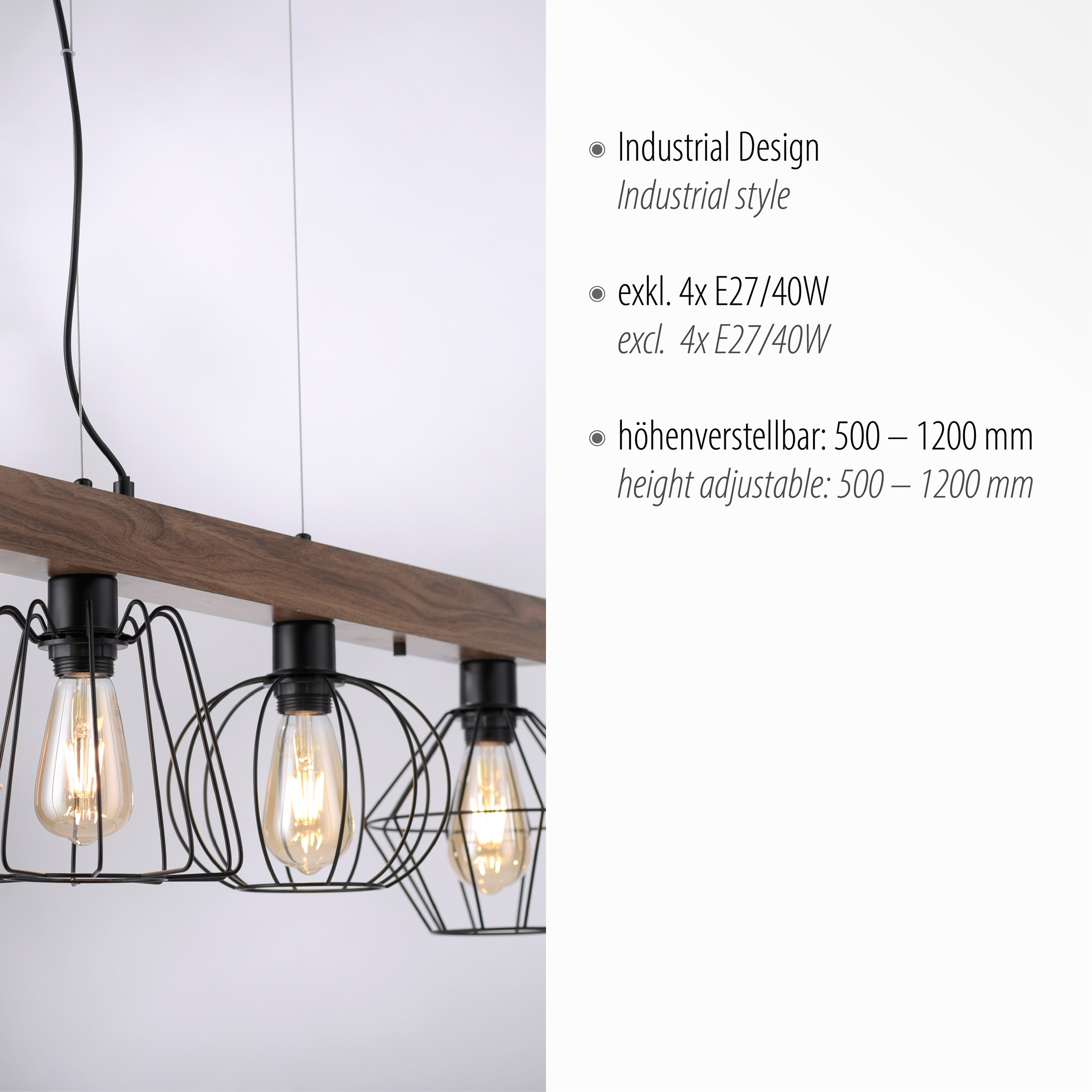 JUST LIGHT Pendelleuchte »KASKA«, 4 flammig, Leuchtmittel E27 | ohne Leuchtmittel, ExklusiveE27
