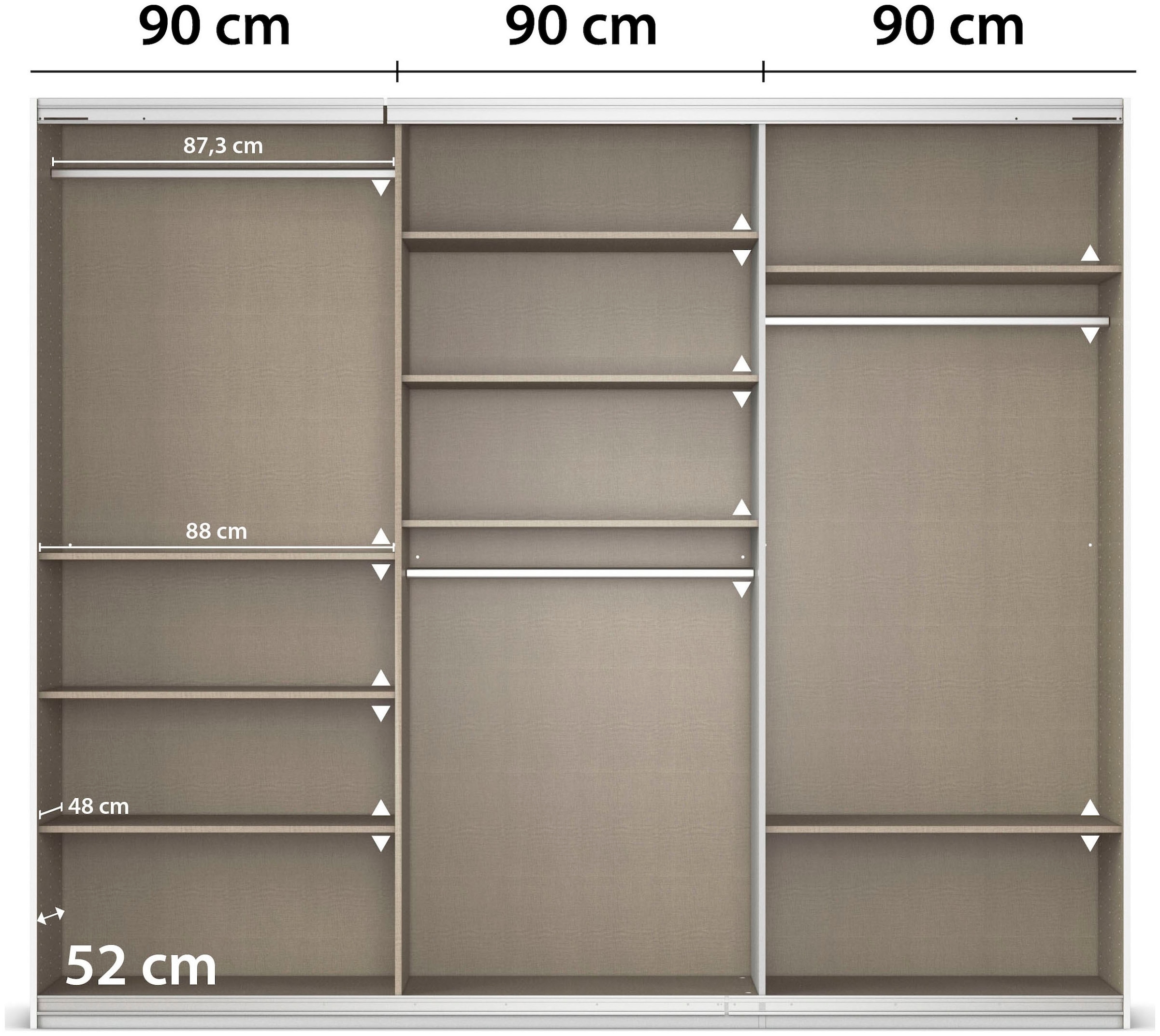 rauch Schwebetürenschrank »Kleiderschrank Schrank Garderobe AGORDO«, (in zwei Griff-Farben), Top Innenausstattung, in 4 Breiten und 2 Höhen MADE IN GERMANY