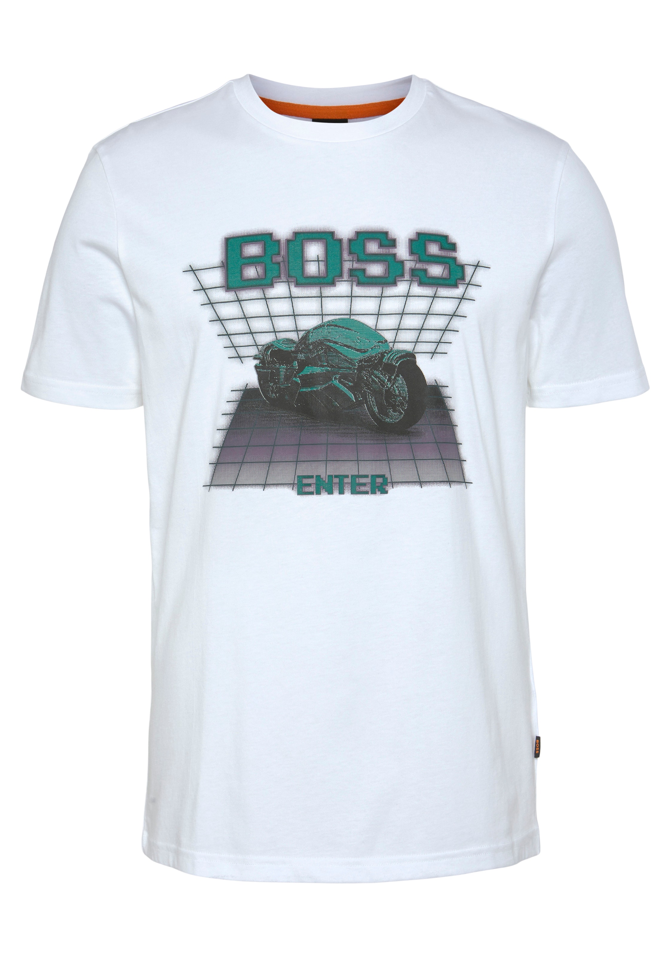 Brust ♕ BOSS mit »TeEnter«, Print auf ORANGE großem bei der T-Shirt