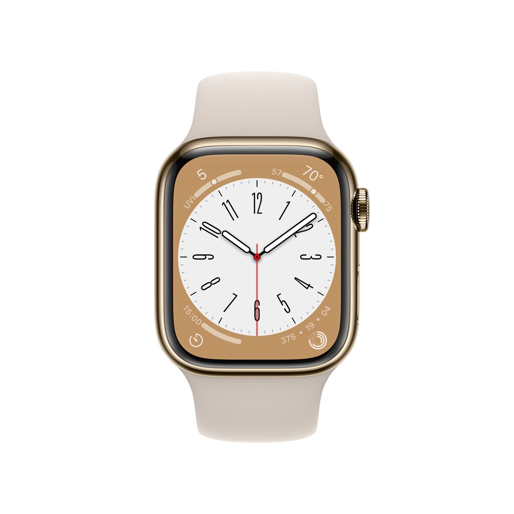 Apple Smartwatch »Series 8, GPS + Cellular, Edelstahl-Gehäuse, 41 mm mit Sportarmband«, (Watch OS)