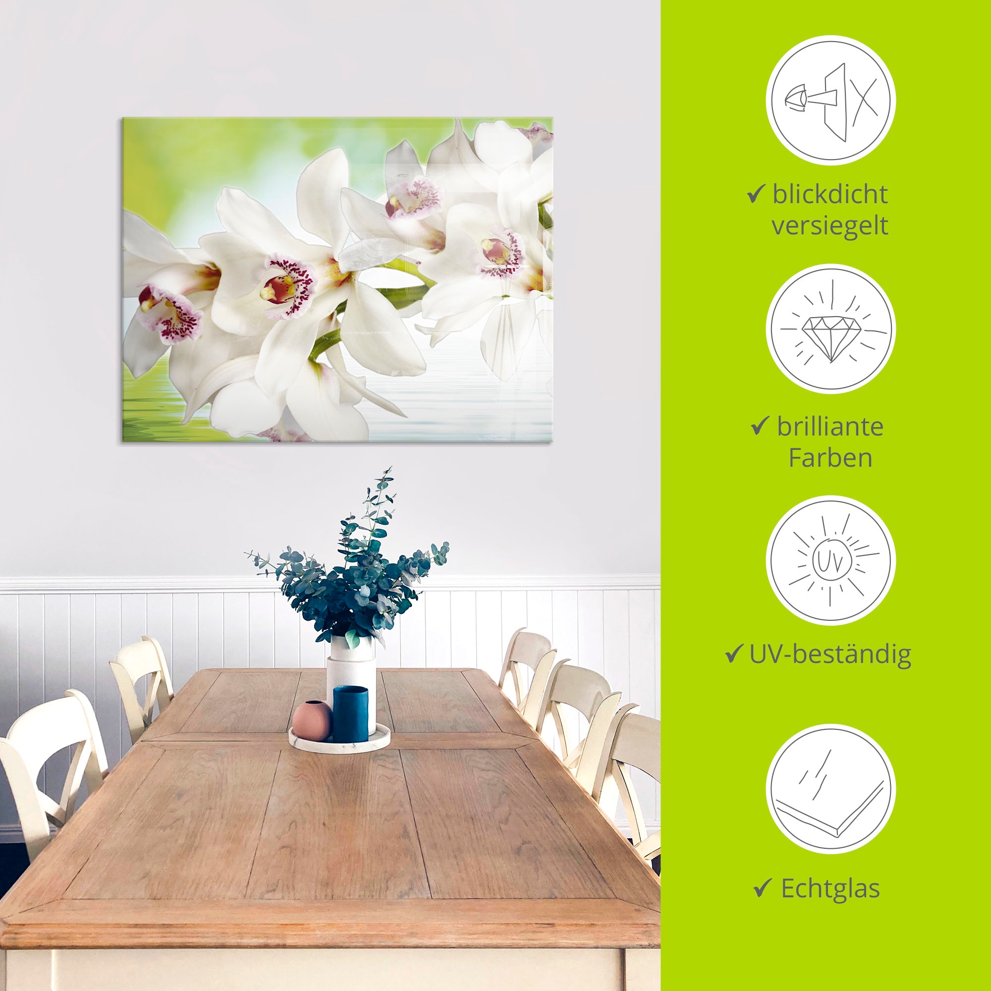 Artland Glasbild »Weiße Orchidee«, Blumen, (1 St.), in verschiedenen Größen
