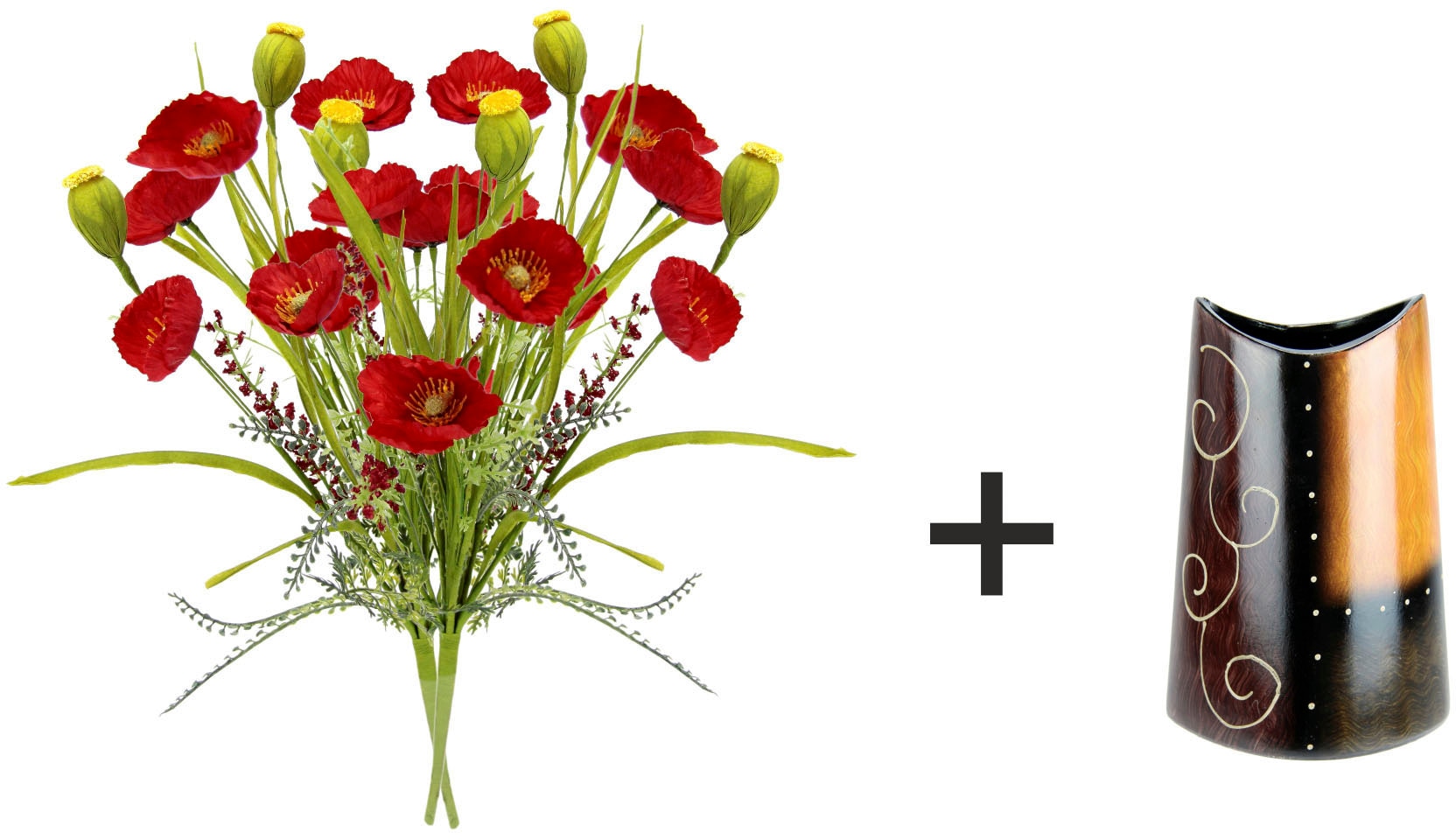 Blumen Strauß »Mohnblumenbusch Mohnbusch I.GE.A. Mohnblume Bouquet auf Seidenblumenstrauß aus Keramik«, in Kunstblume Mohn Vase Raten kaufen