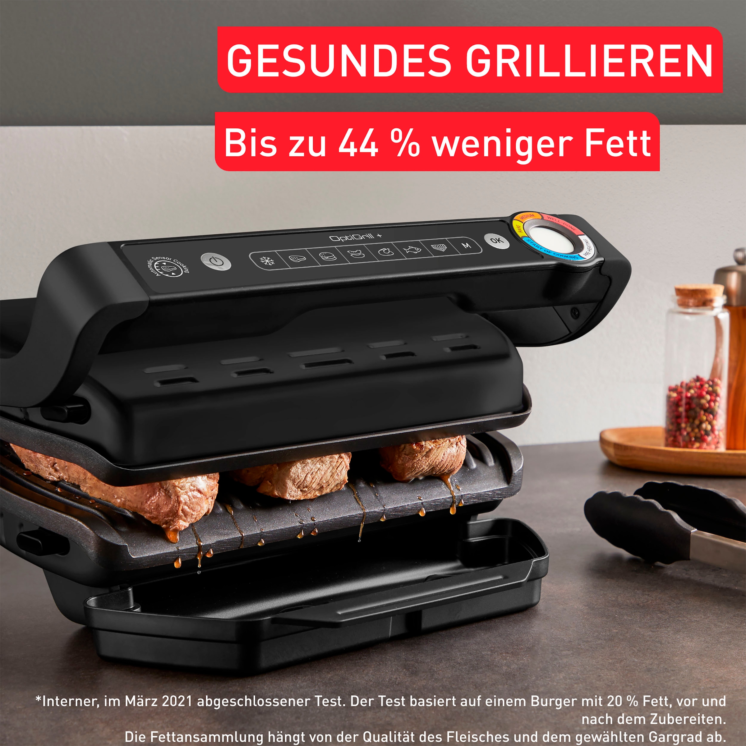 Tefal Kontaktgrill »GC717810 OptiGrill+«, 2000 W, erneuerte Kochstufenanzeige, 6 Automatikprogramme