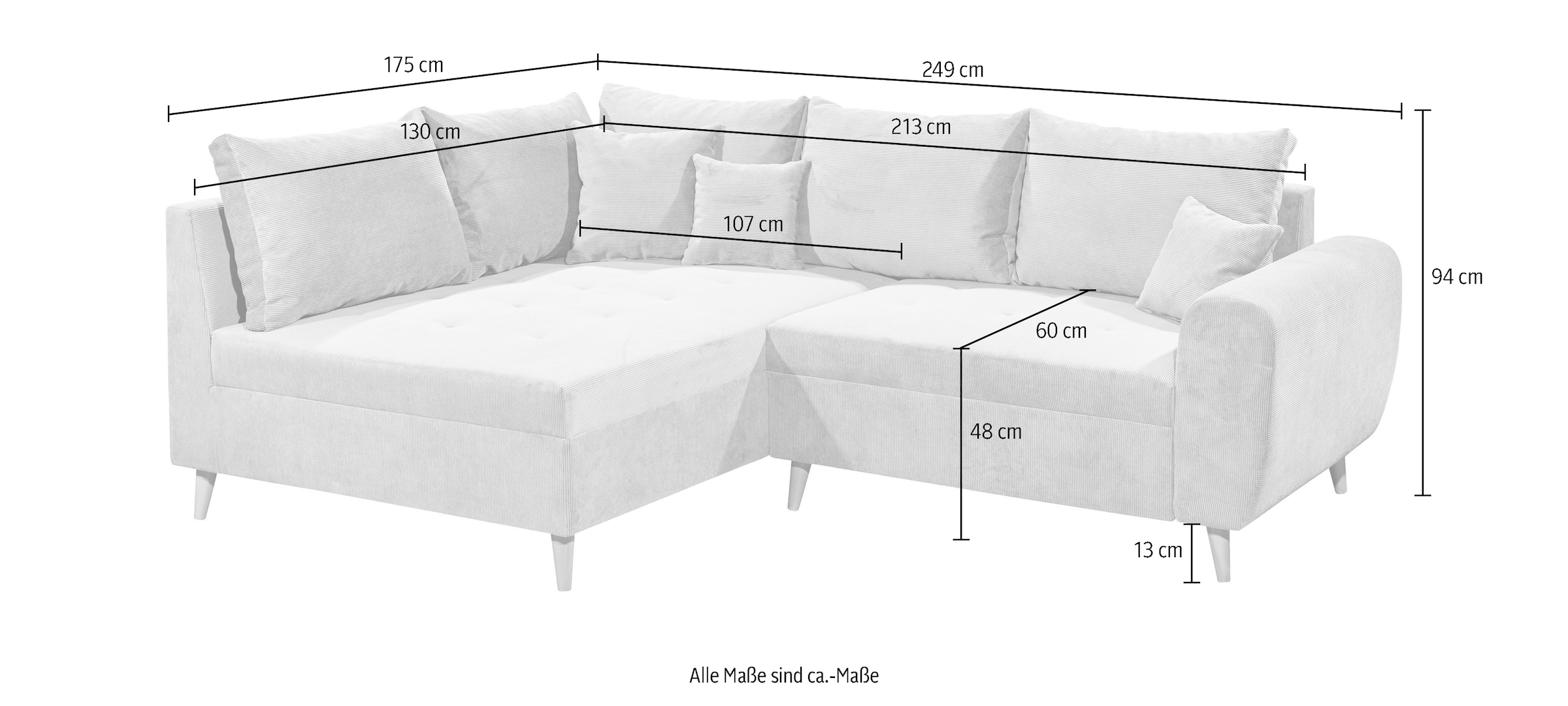 ED EXCITING DESIGN Ecksofa »Calanda L-Form« mit Hocker & 3 Zierkissen