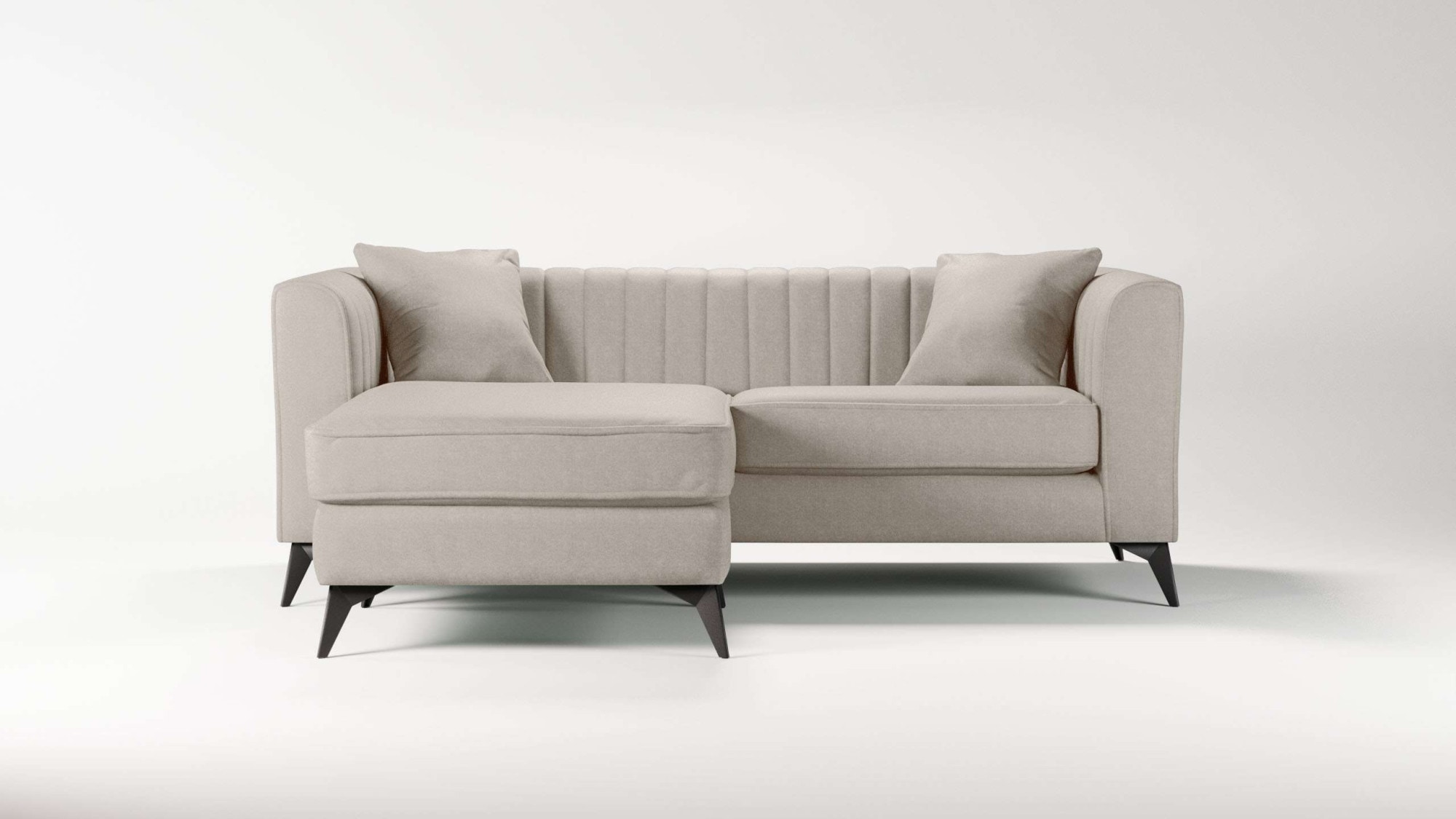 Places of Style Ecksofa »MATTHEW L-Form ideal für kleine Räume, Maße B/T/H: 201/162/74 cm«, elegantes Designsofa, feine Steppung im Rücken, incl. Zierkissen