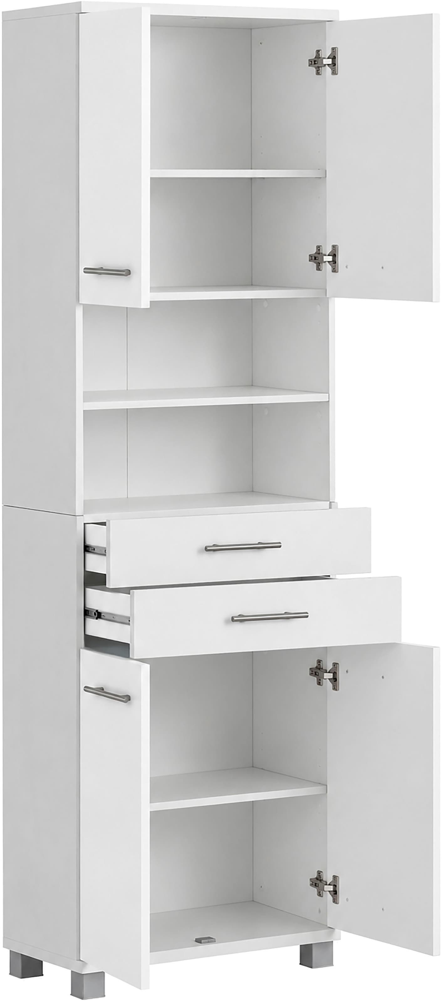 welltime Hochschrank »Emmi, Breite 60 cm, Made in Germany« 4-türig mit 2 Schubkästen und 2 offene Fächer, Made in Germany