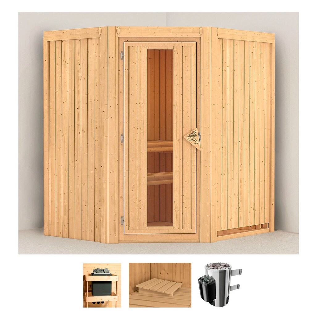 Karibu Sauna »Tomke«, (Set), 3,6-kW-Plug & Play Ofen mit integrierter Steuerung