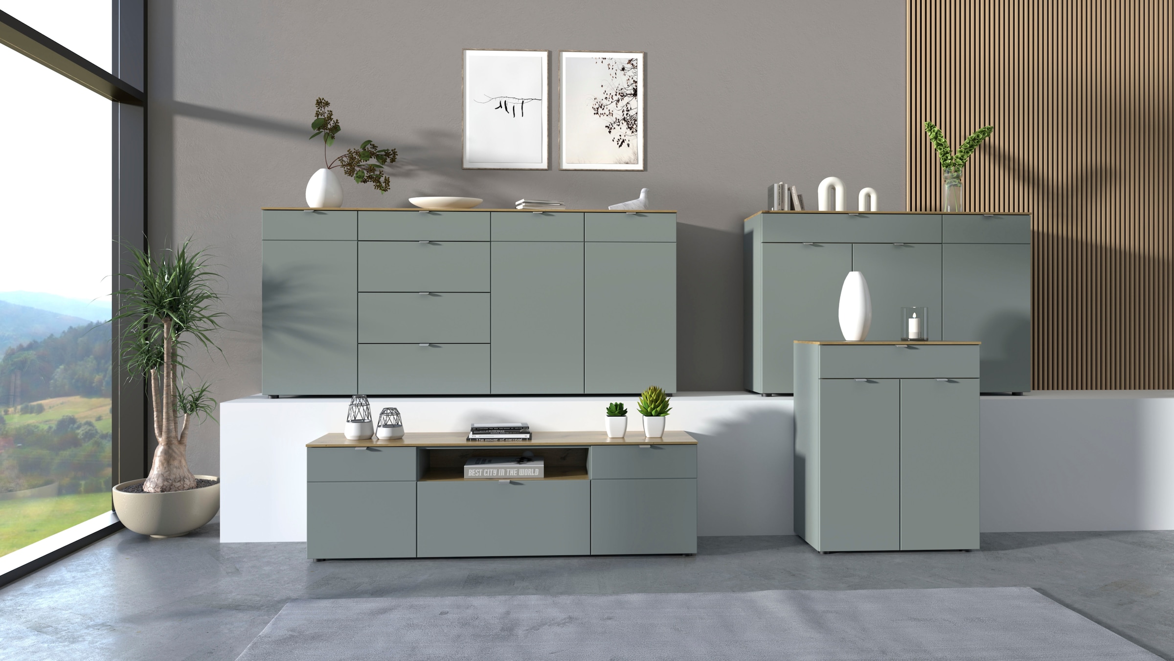 Innostyle Kommode »BARI Kommode, BxHxT 202x101x41 cm« 1 Stk. tlg. 3 türig, 4 Schubladen, Fuß-Set bestellbar, Soft-Close