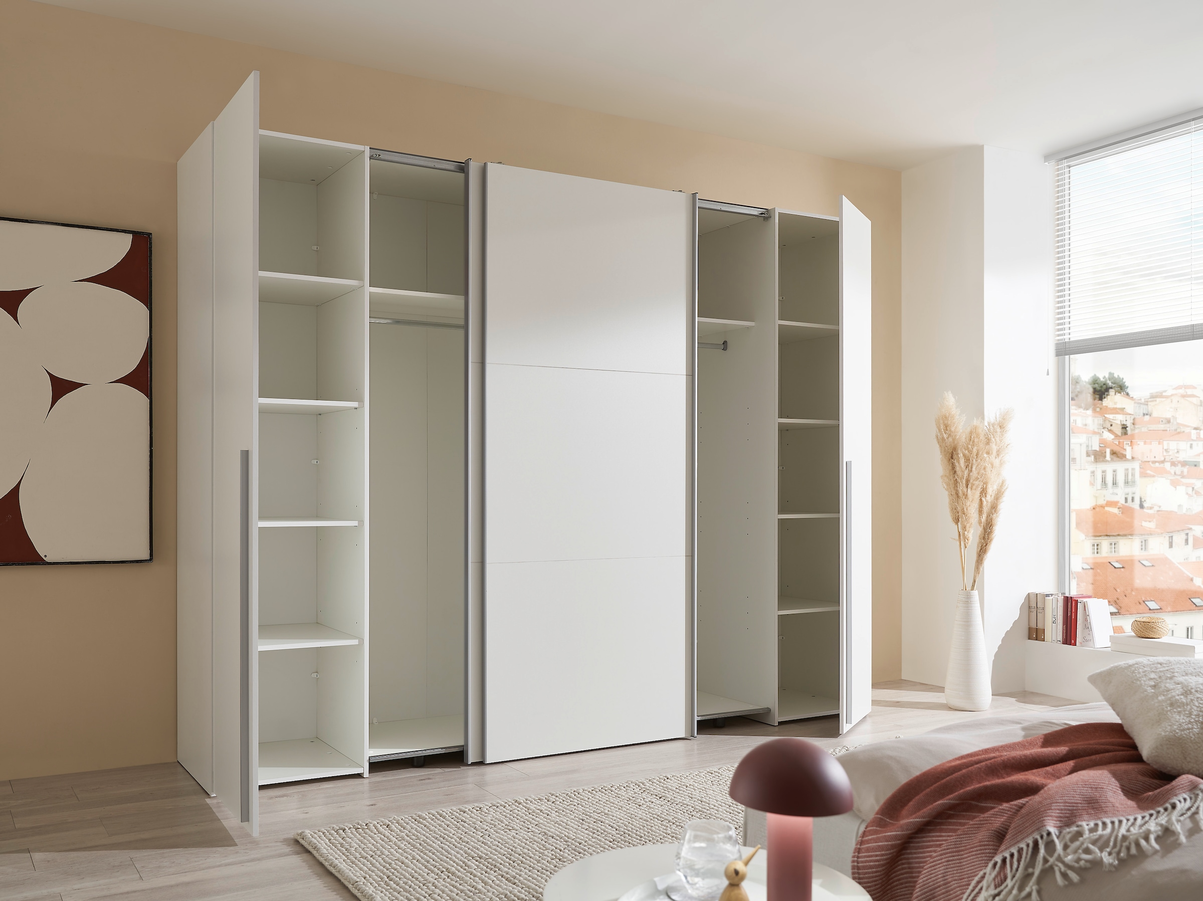 Schlafkontor Schwebetürenschrank »Maturs Drehtürenschrank«, 2 Schwebetüren, 2 Drehtüren mit 10 Einlegeböden und 2 Kleiderstangen
