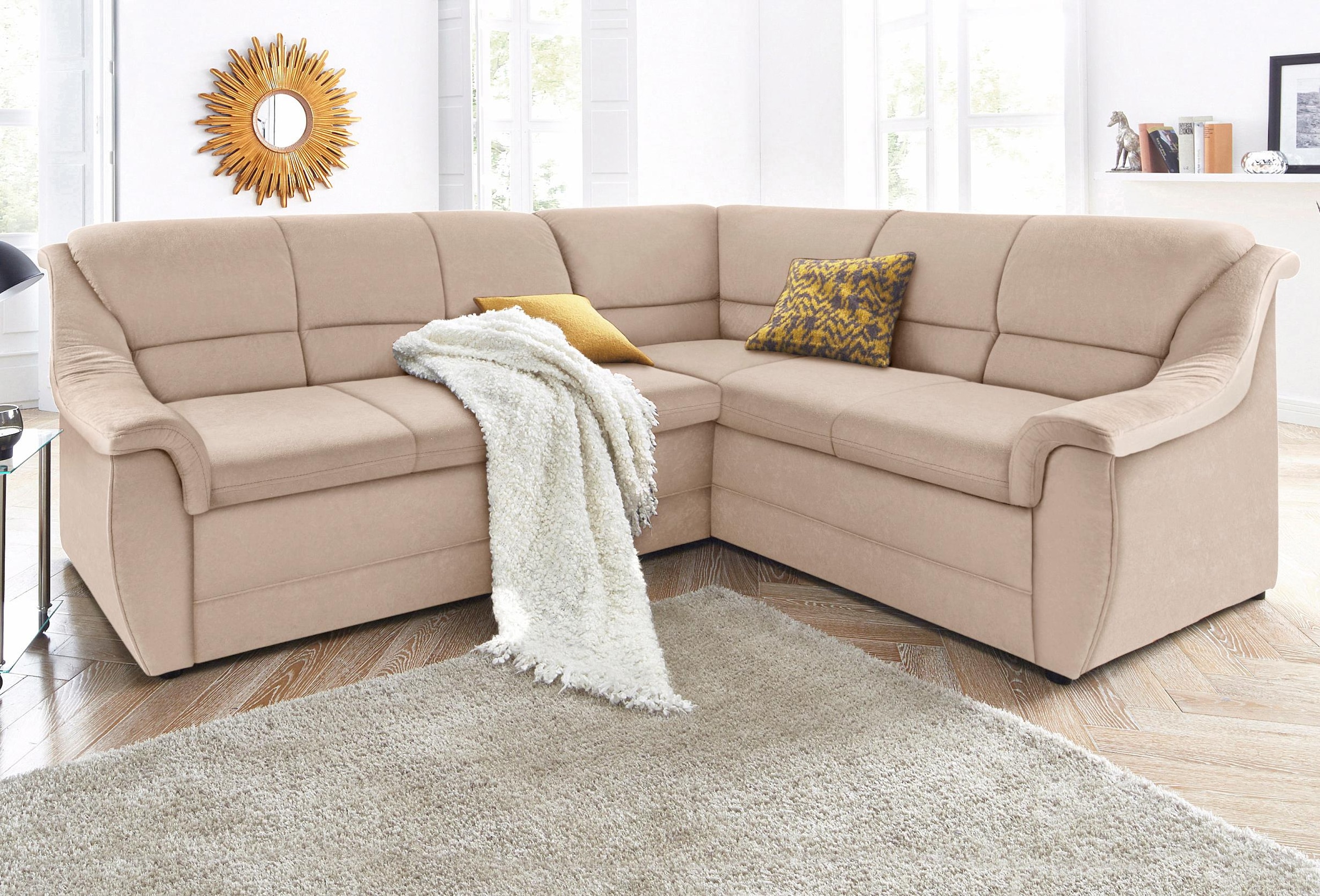 DOMO collection Ecksofa »Lale zeitlose Formensprache, komfortabel, L-Form«, mit langem Schenkel, wahlweise mit Bettfunktion