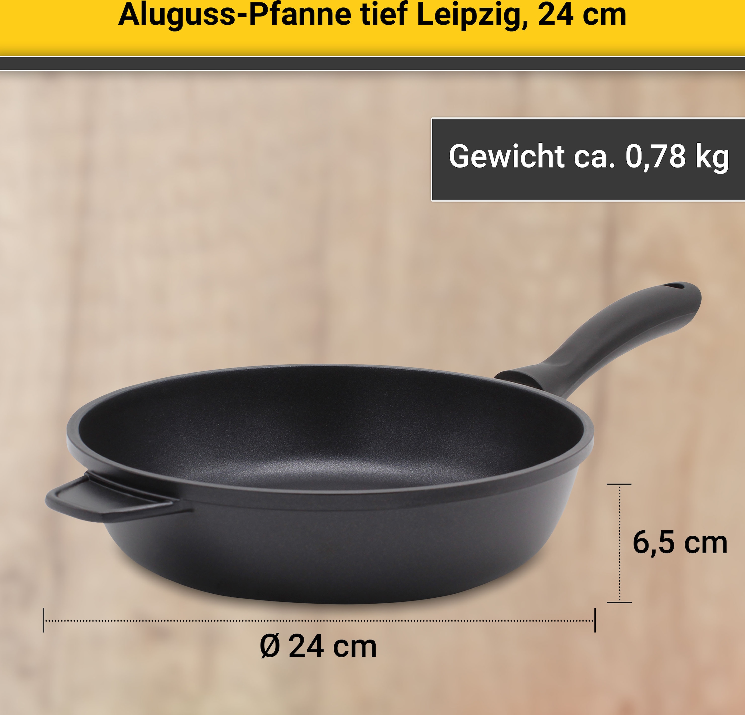 Krüger Bratpfanne »Aluguss Pfanne tief LEIPZIG« Aluminiumguss 1 Stk. tlg. hochwertige Antihaft-Versiegelung, tiefe Ausführung