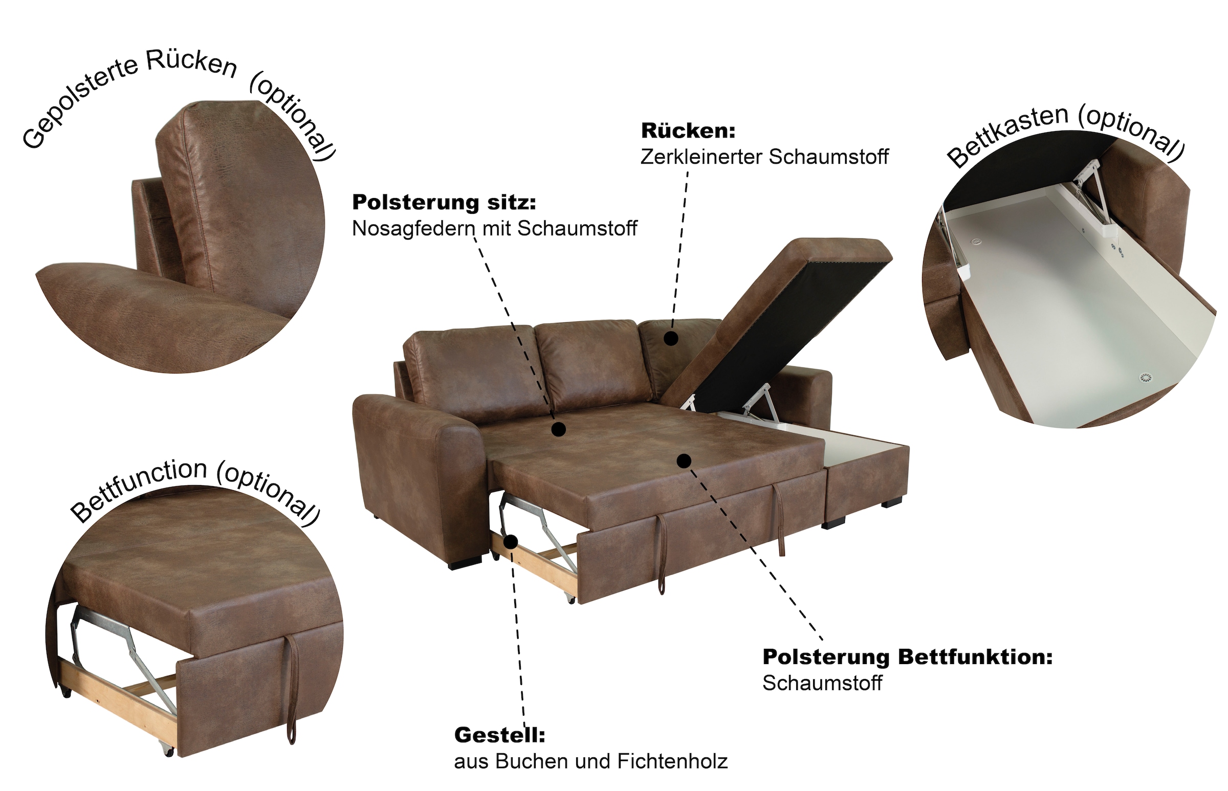 Trends by HG Ecksofa »Poll L-Form, B: 245 cm« mit Schlaffunktion & Bettkasten