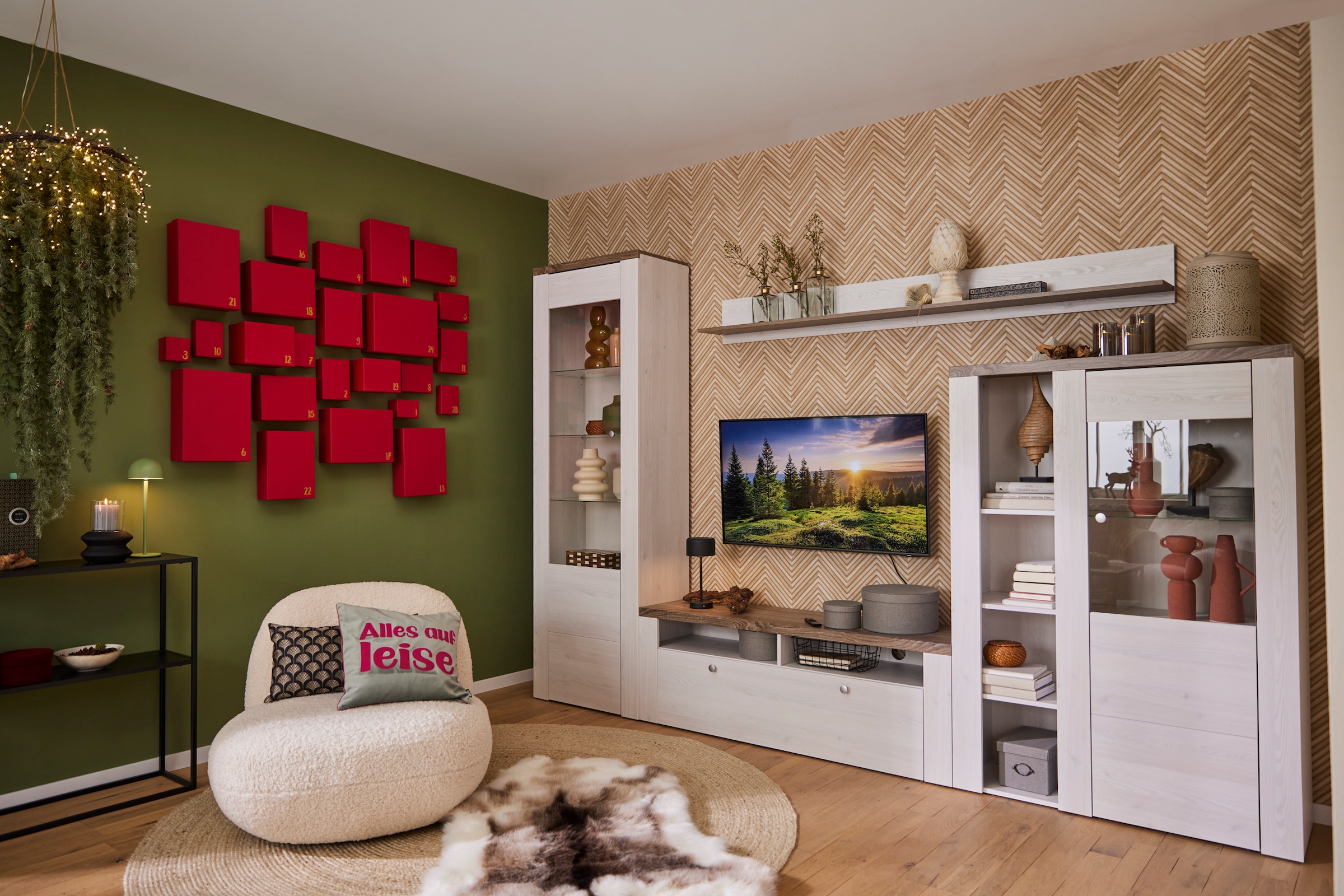 Home affaire Wohnwand »Larona, Anbauwand, Set 4 Teilig« Set, 4 Stk. tlg. bestehend aus 1 TV-Board, 1 Highboard, 1 Vitrine, 1 Wandregal