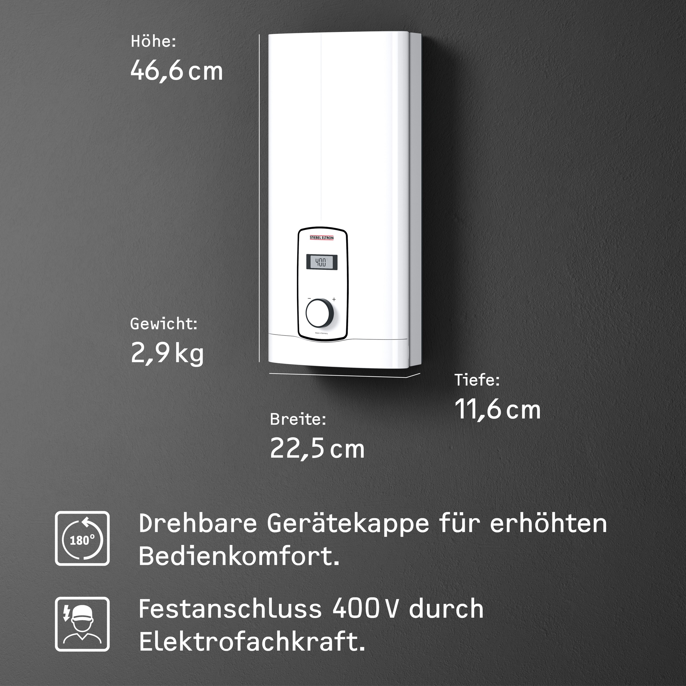 STIEBEL ELTRON Komfort-Durchlauferhitzer »DHB-E 18 kW LCD 25«, 3i Technologie für konstante Warmwassertemperatur,LC-Display