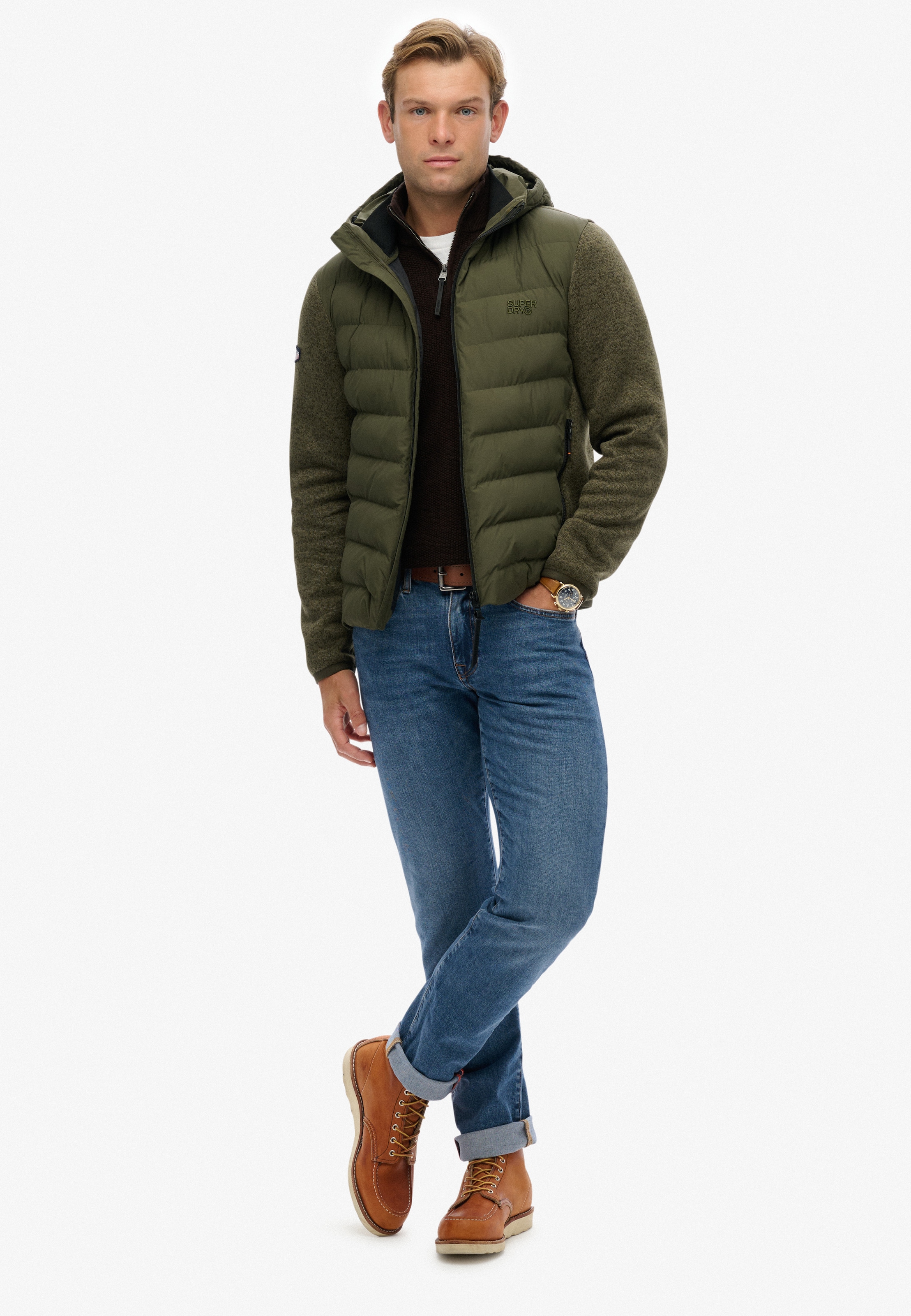 Superdry Steppjacke »HOODED STORM KNIT HYBRID JKT« mit Kapuze