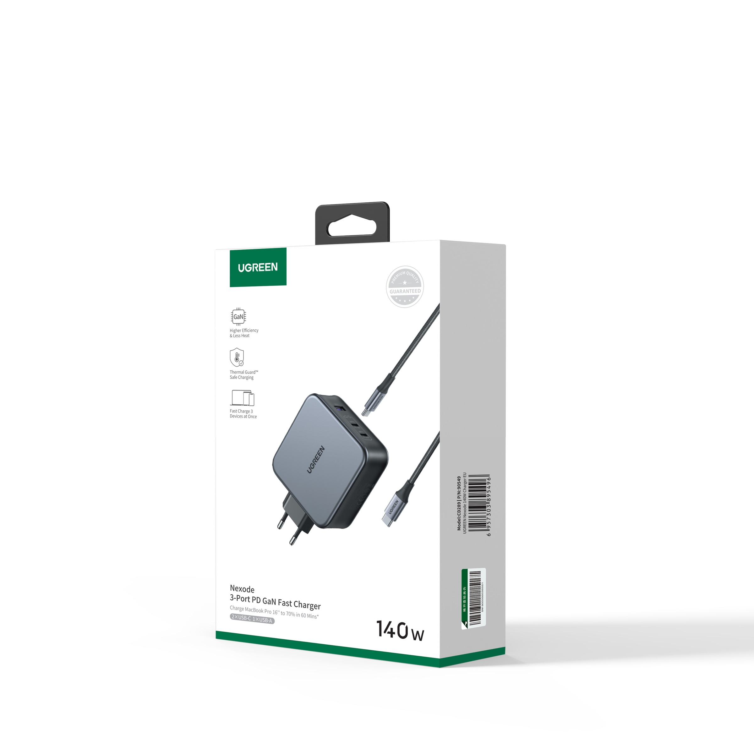 UGREEN Schnelllade-Gerät »Nexode USB-A+2*USB-C 140W GaN Fast Charger+USB-C Cable 1.5m CD289«
