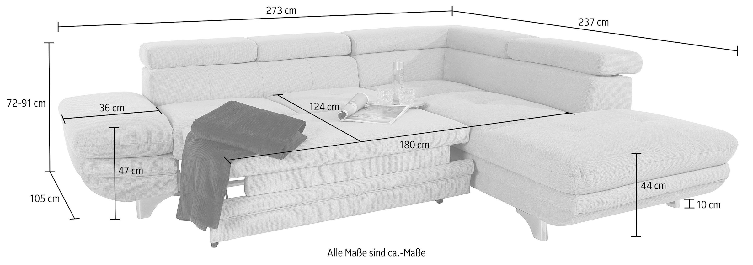 COTTA Polstergarnitur »Enterprise L-Form«, (Set), Set bestehend aus: Ecksofa mit Arm- & Kopfteilverstellung & Hocker
