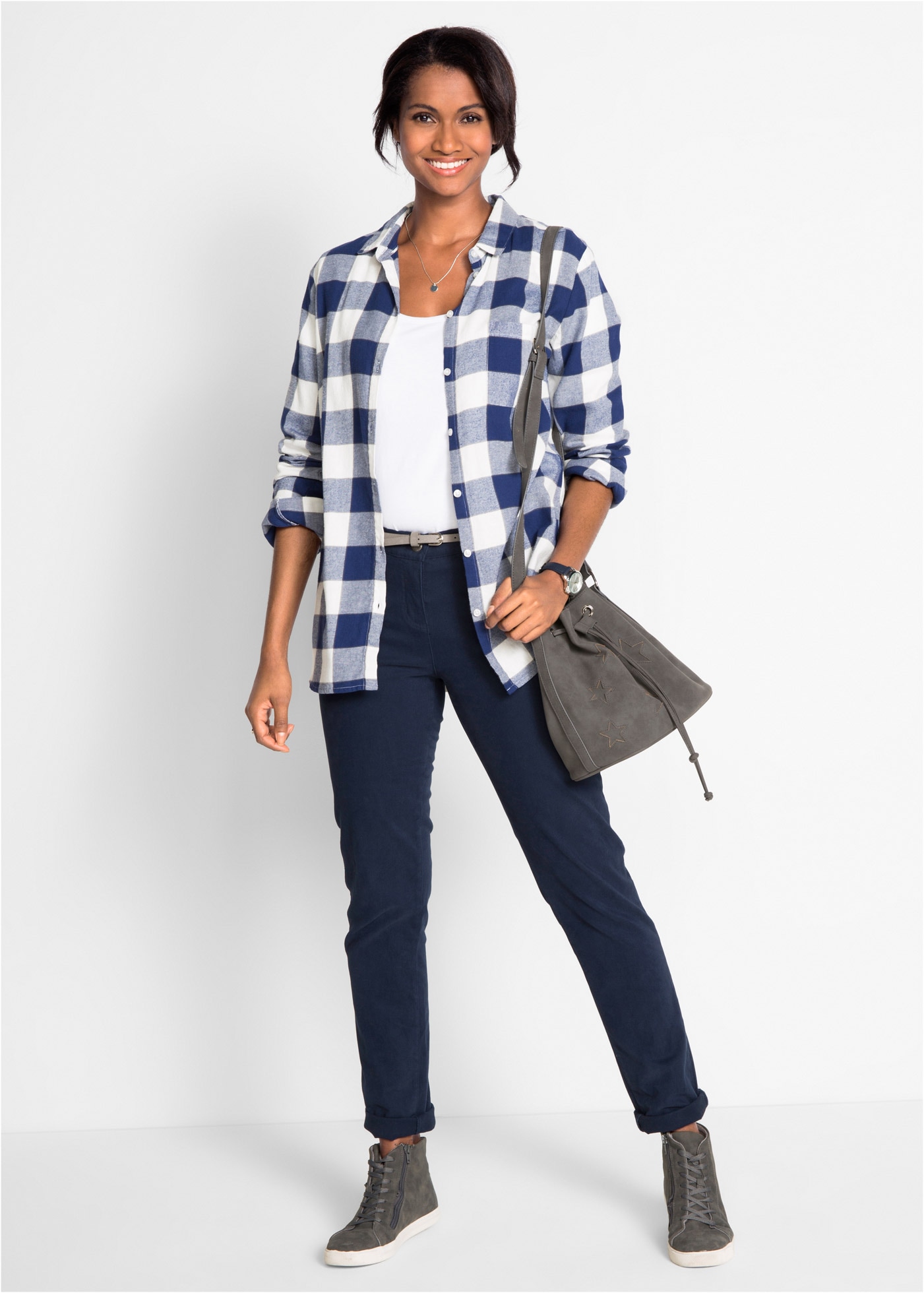 bonprix Flanellhemd »Flanellhemd« mit Karo Muster, Hemblusenkragen und Knopfleiste