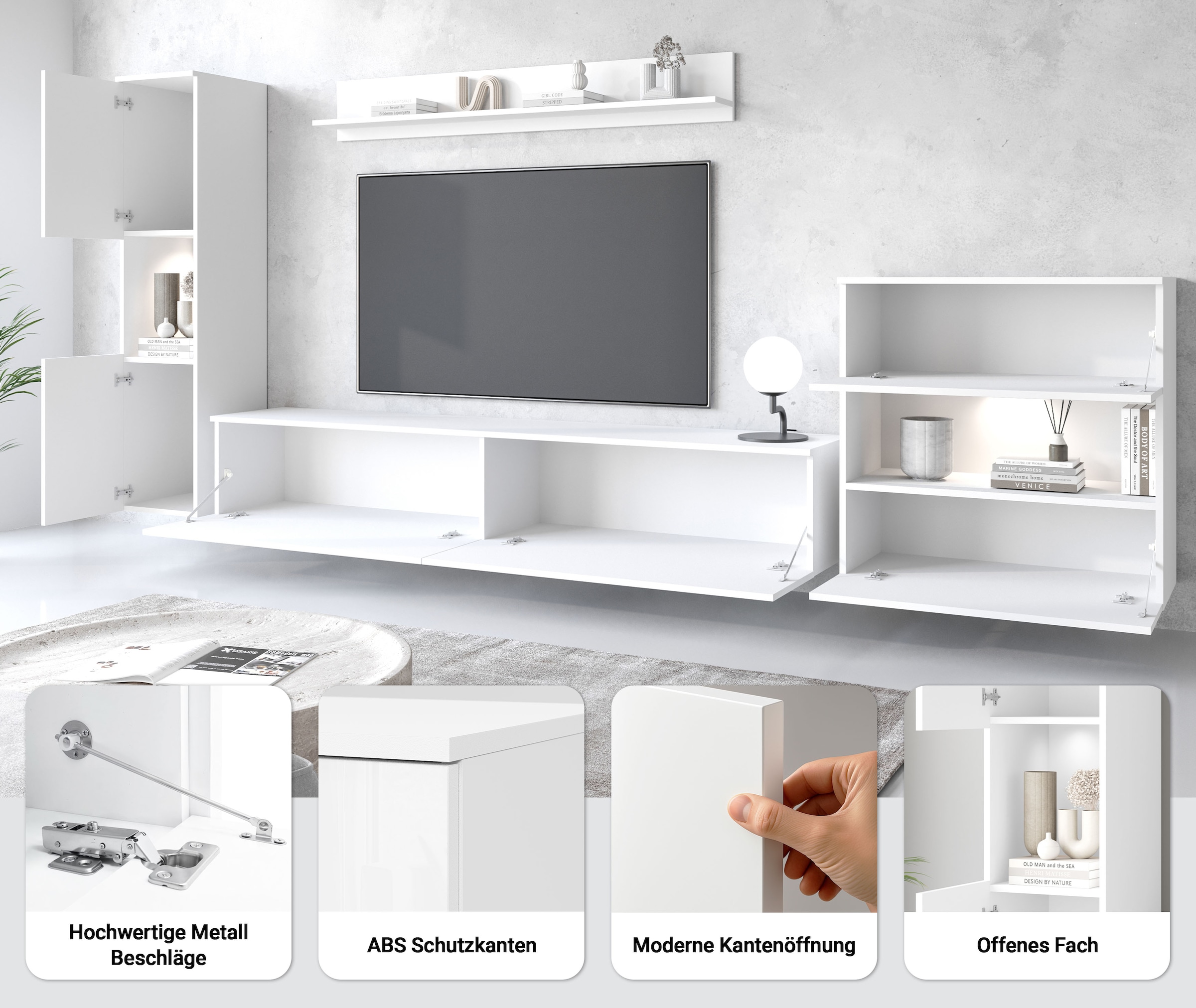 INOSIGN Wohnwand »PARIS, Vitrine Türanschlag links/rechts wechselbar« Komplett-Set, 4 Stk. tlg.