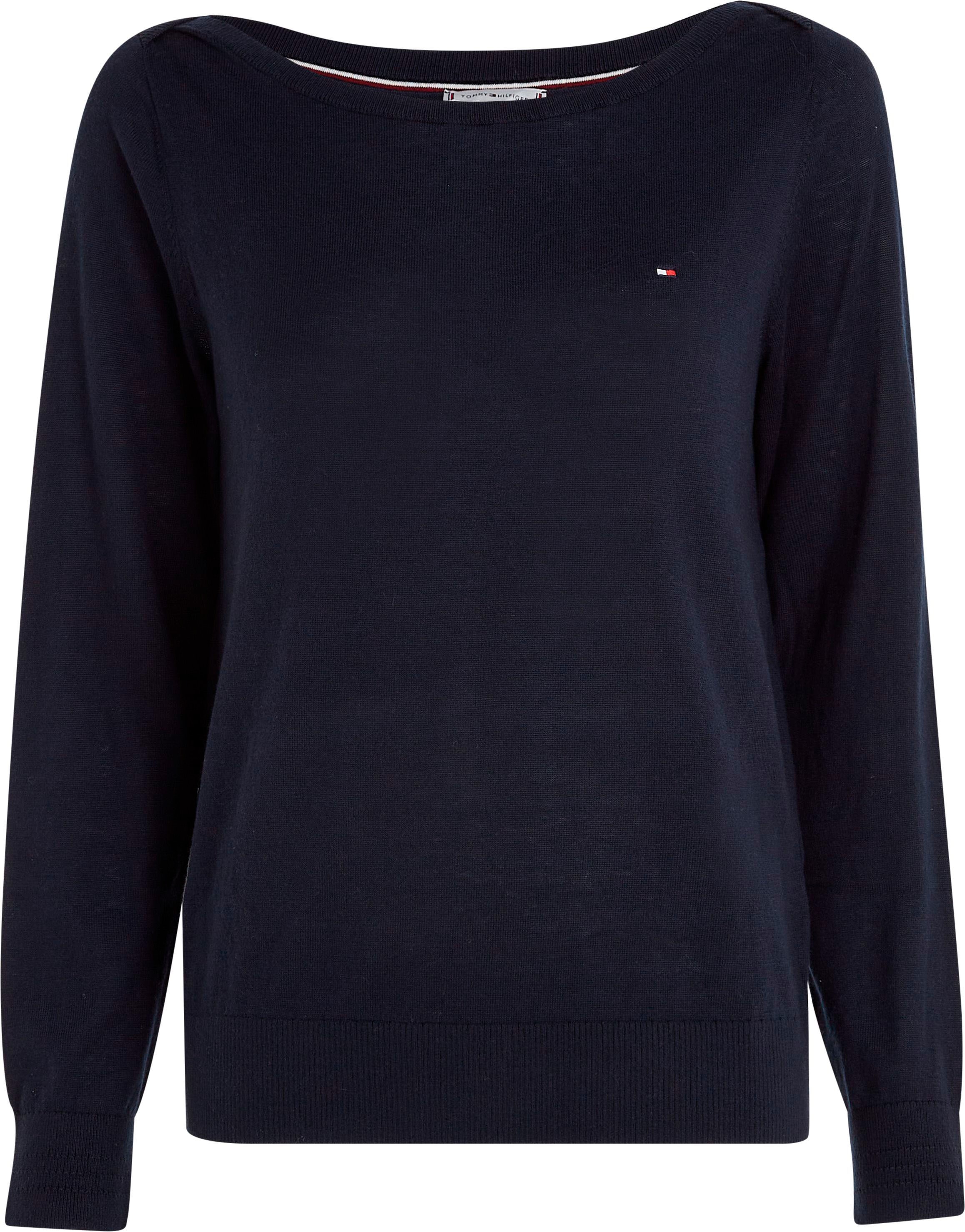 Strickpullover »CO JERSEY STITCH V-NK SWEATER«, mit Tommy Hilfiger Logo-Flag