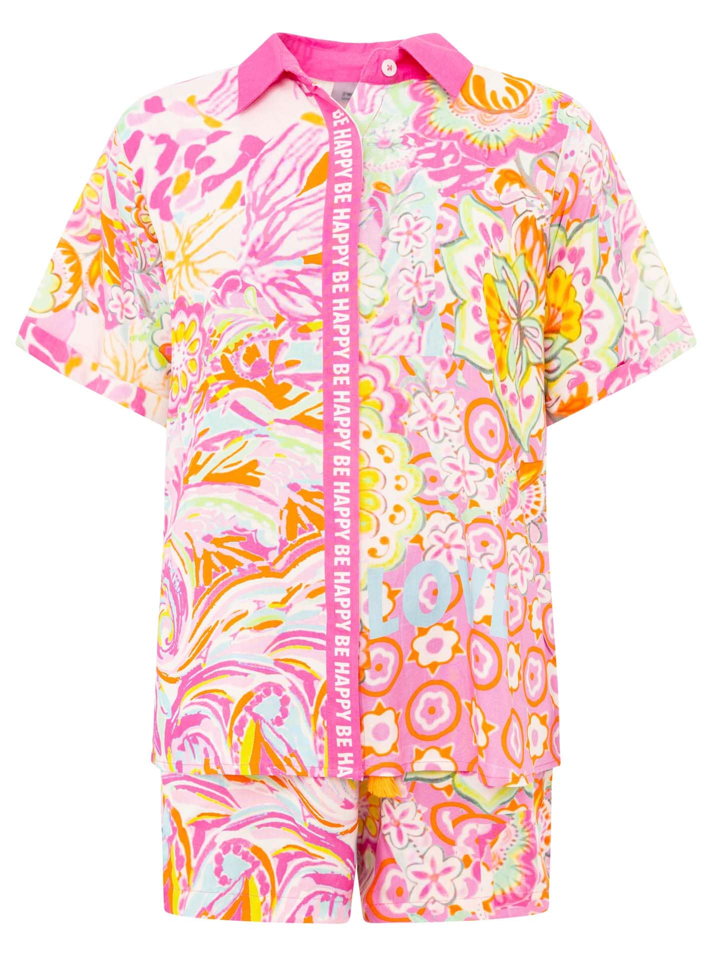 Zwillingsherz Shirtbluse »"Power Aquarell"«, Set mit Bluse und Shorts mit Tasseln aus Viskose