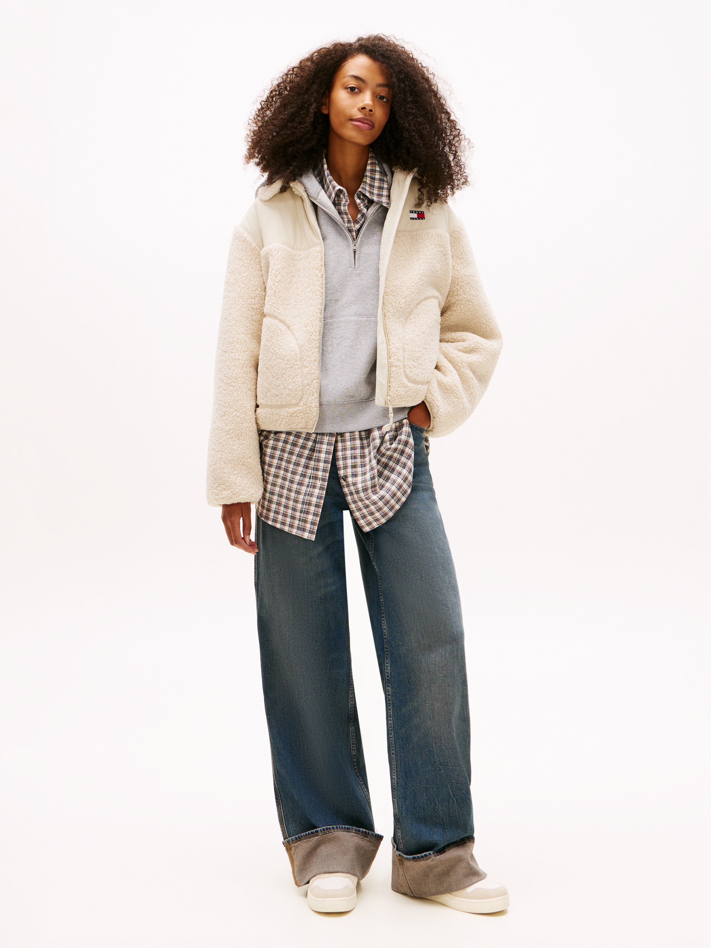 Tommy Jeans Plüschjacke »TJW TEDDY FABRIC MIX JACKET« ohne Kapuze