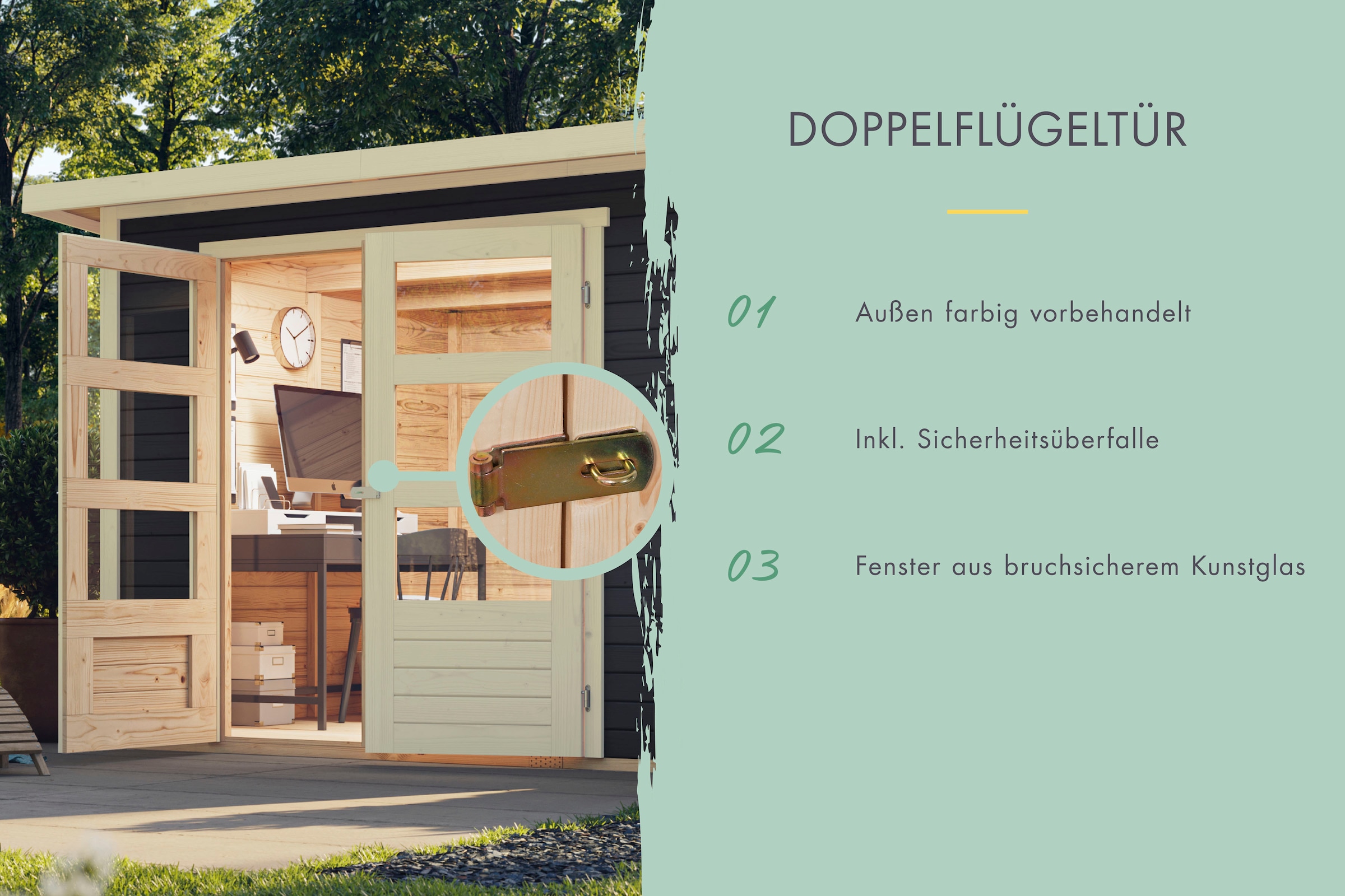Karibu Gartenhaus »"Asendorf 3" SET terragrau mit Anbaudach 1,5 m Breite«, aus hochwertiger nordischer Fichte