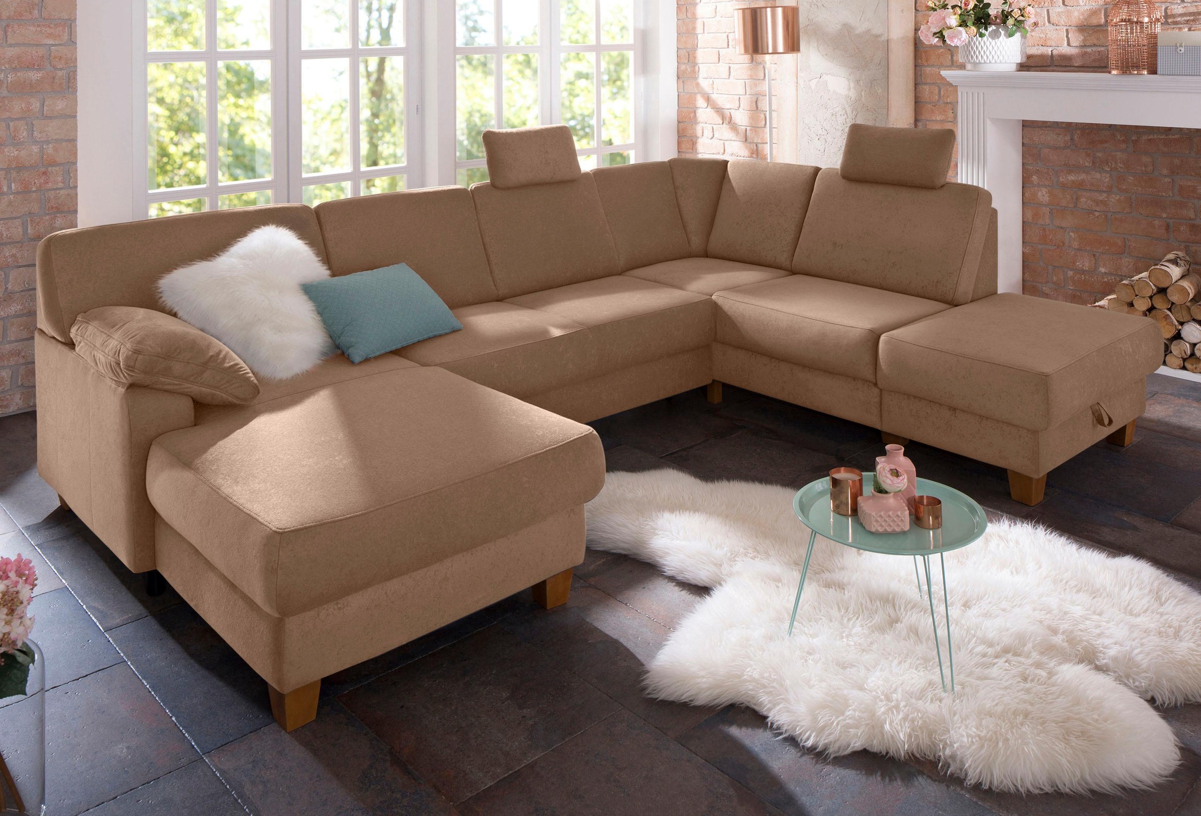 Home affaire Wohnlandschaft »Belfort U-Form« mit Federkern, wahlweise mit Bettfunktion und Stauraum